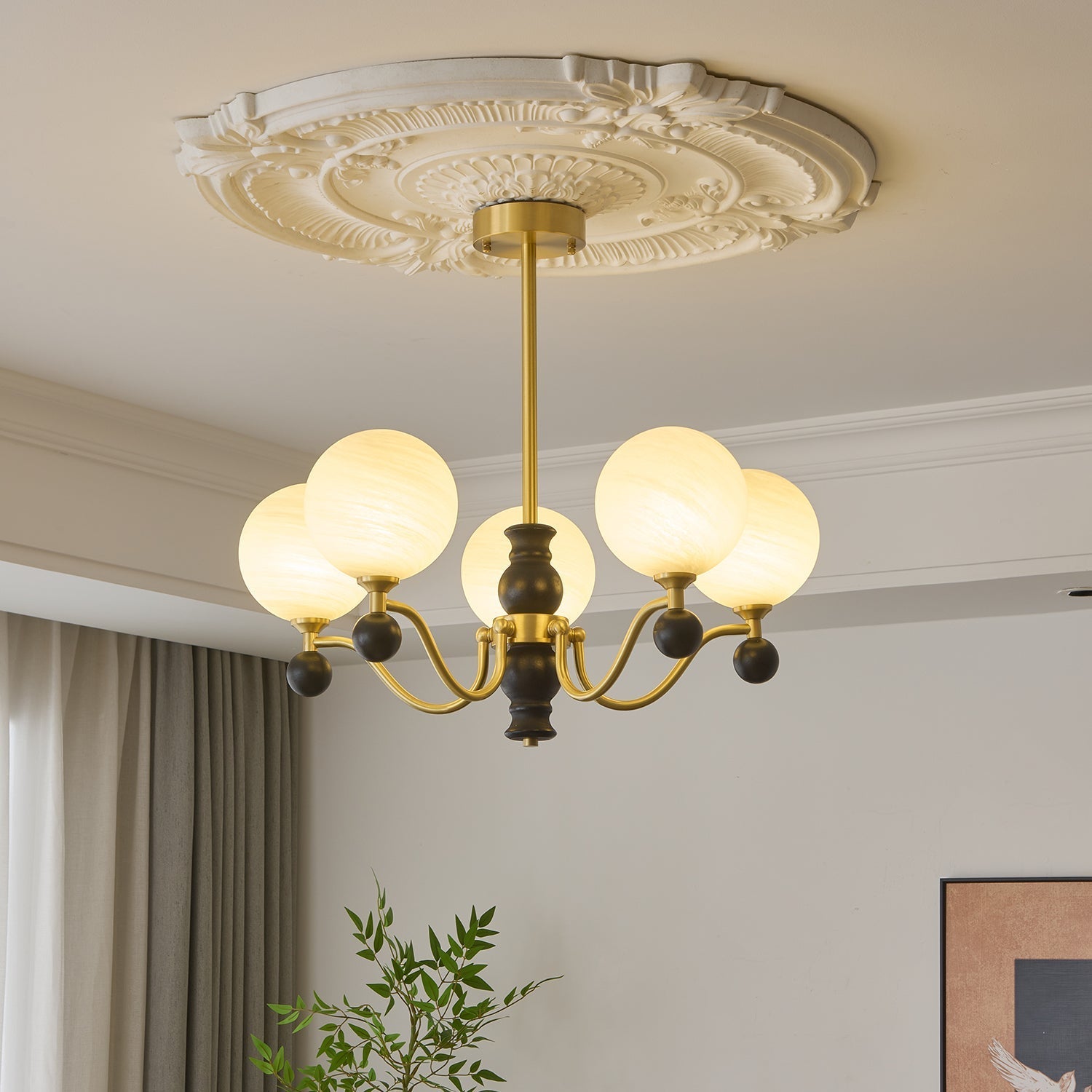 Ershaan Sphere Elegance Vintage Brass Wood Chandelier - Letslighting