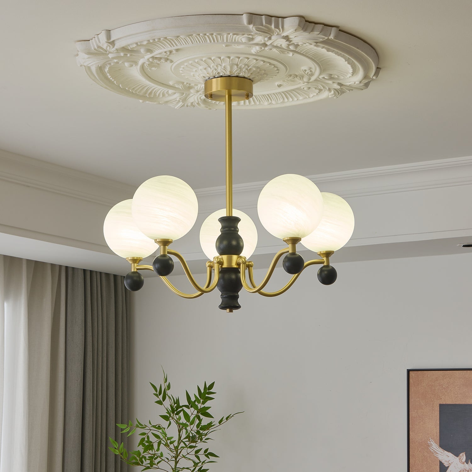 Ershaan Sphere Elegance Vintage Brass Wood Chandelier - Letslighting
