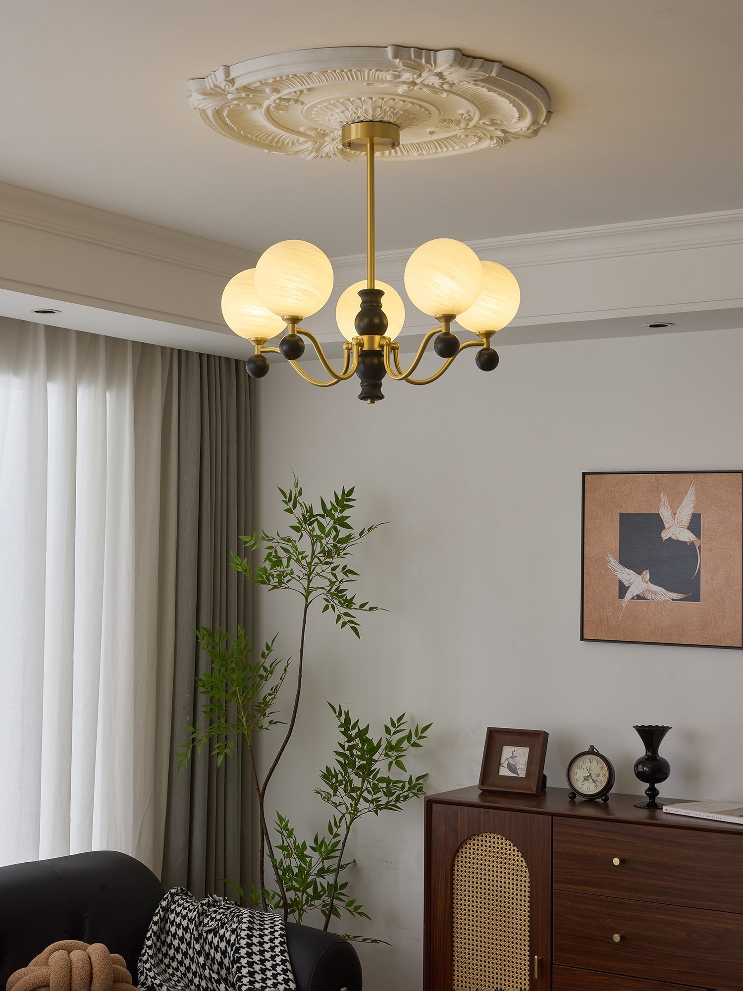 Ershaan Sphere Elegance Vintage Brass Wood Chandelier - Letslighting