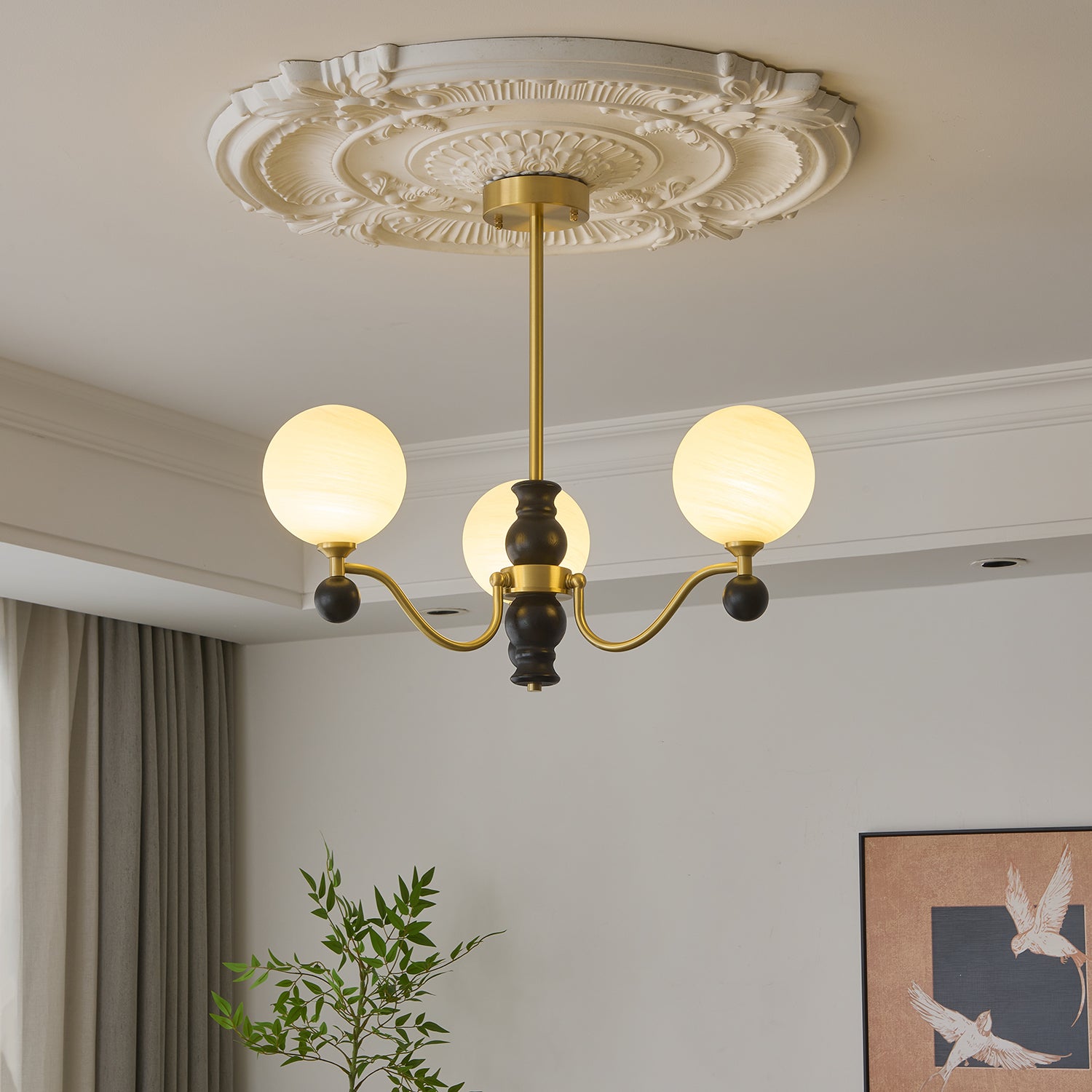Ershaan Sphere Elegance Vintage Brass Wood Chandelier - Letslighting
