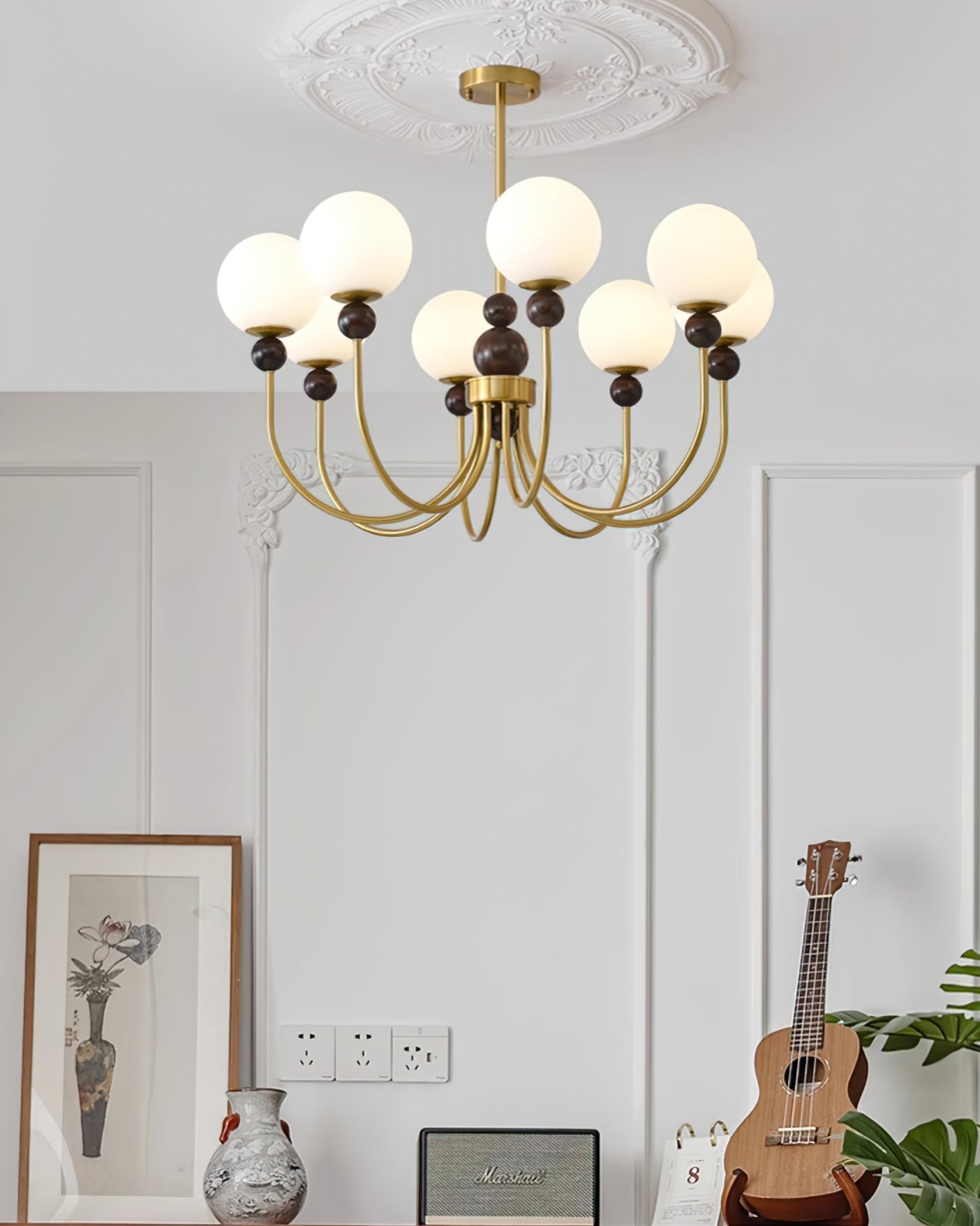Chandelier Glass Globe Arms Dining Living - Letslighting