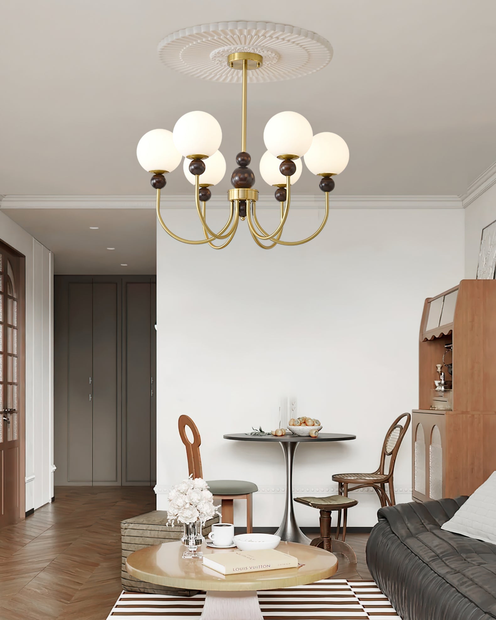 Chandelier Glass Globe Arms Dining Living - Letslighting