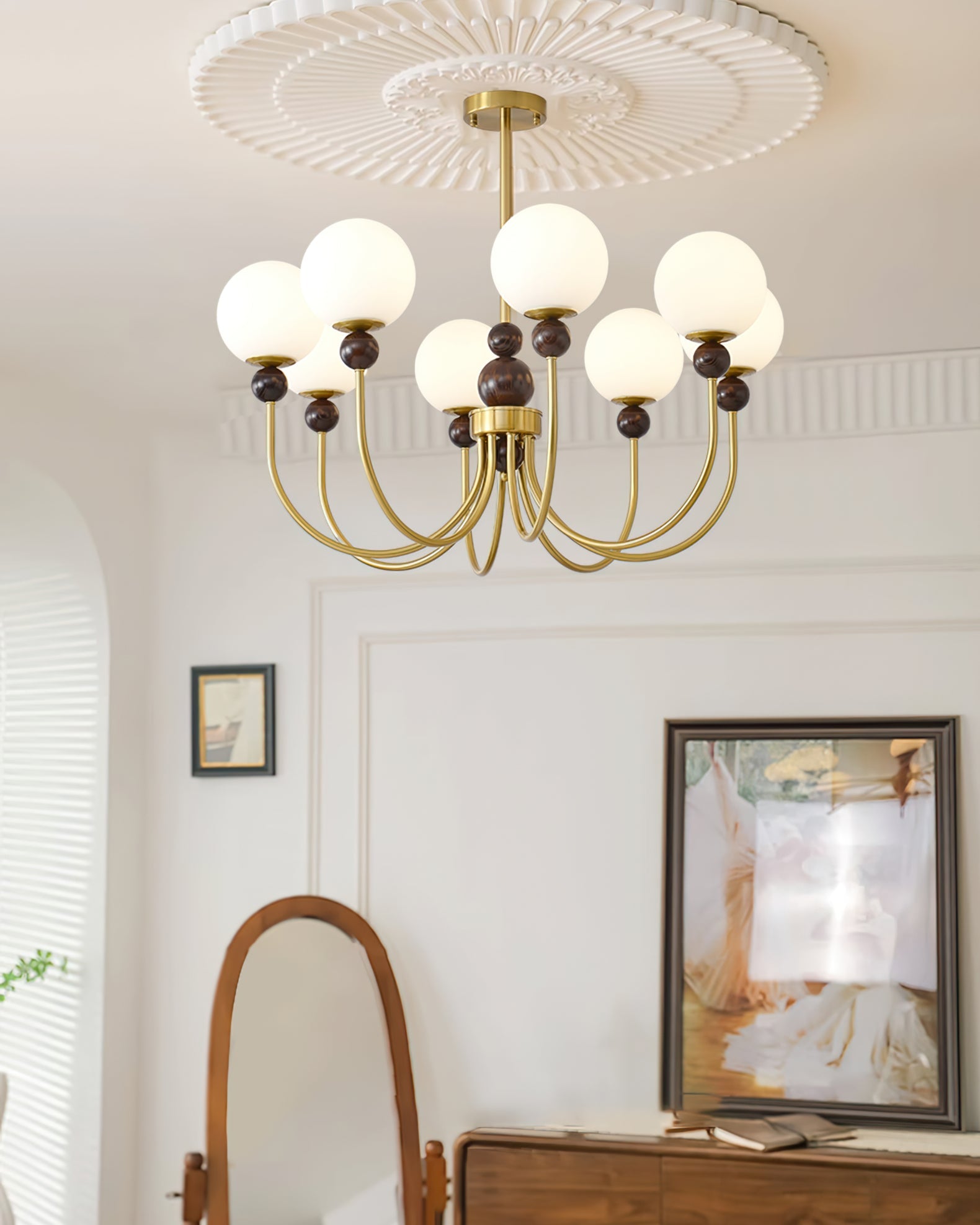 Chandelier Glass Globe Arms Dining Living - Letslighting