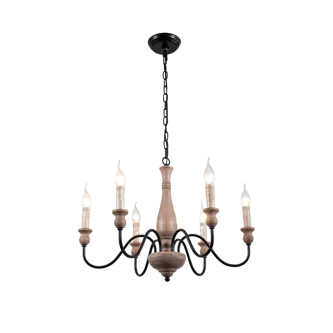 Aella Industrial Wooden Candle-style Chandelier - Letslighting
