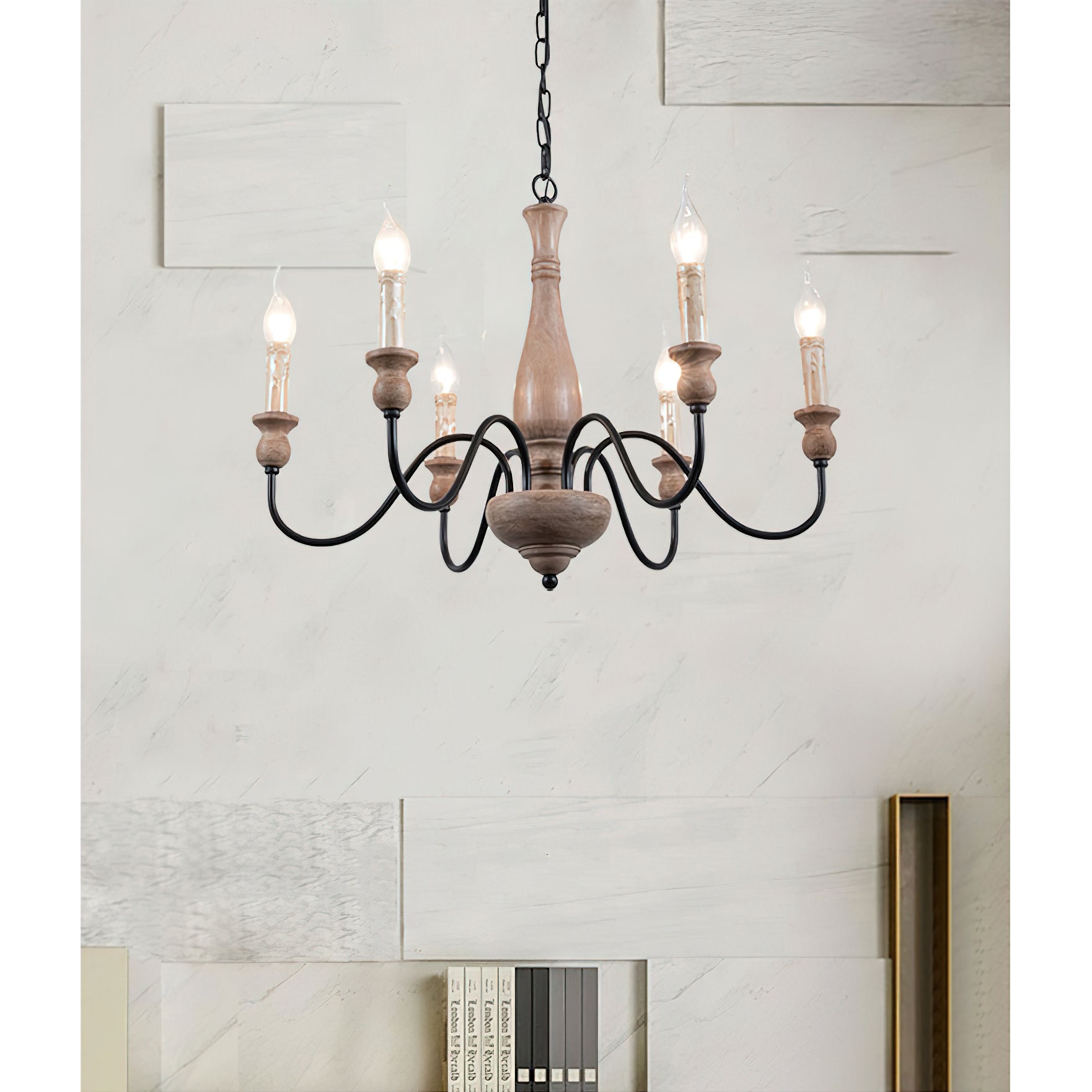 Aella Industrial Wooden Candle-style Chandelier - Letslighting