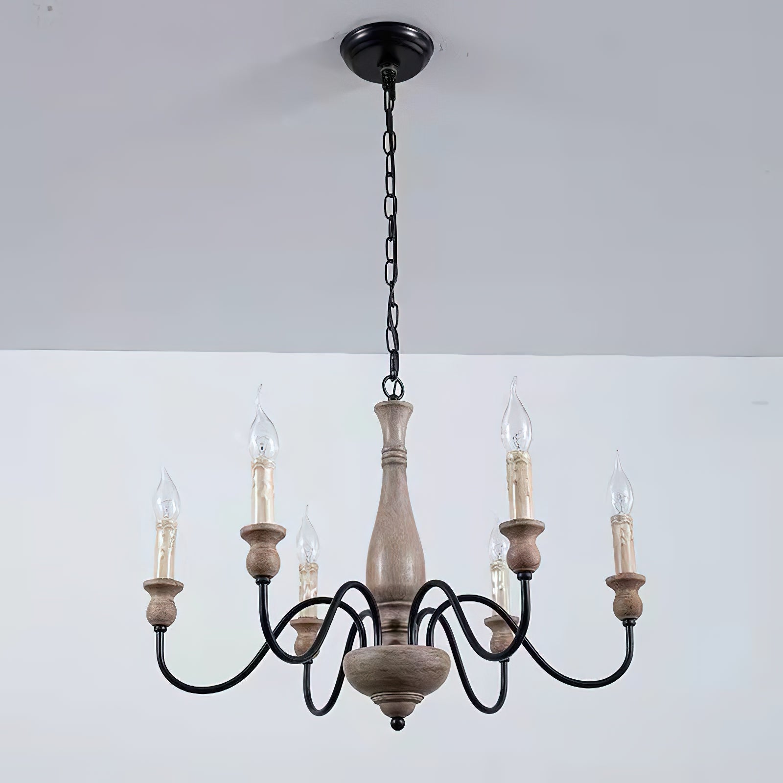 Aella Industrial Wooden Candle-style Chandelier - Letslighting