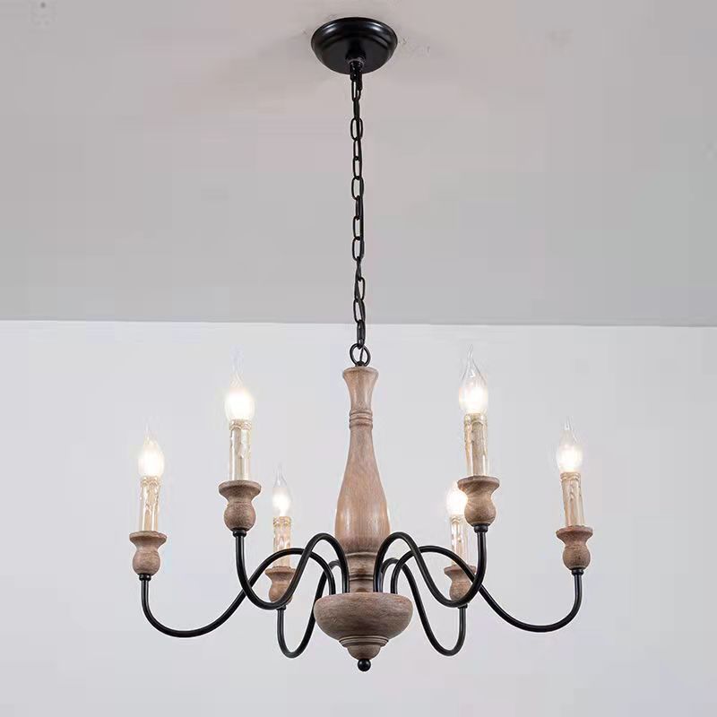 Aella Industrial Wooden Candle-style Chandelier - Letslighting