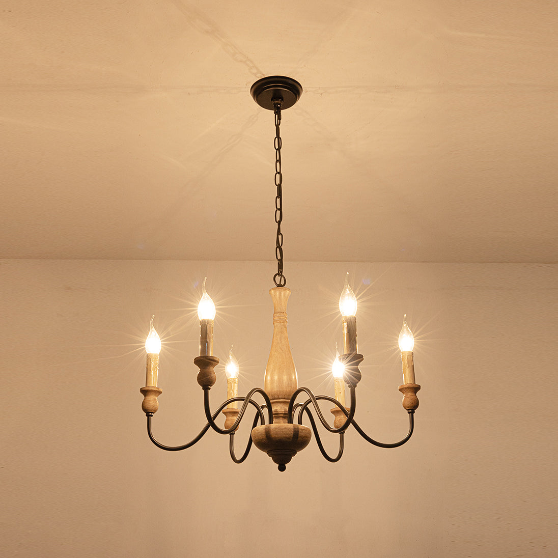 Aella Industrial Wooden Candle-style Chandelier - Letslighting