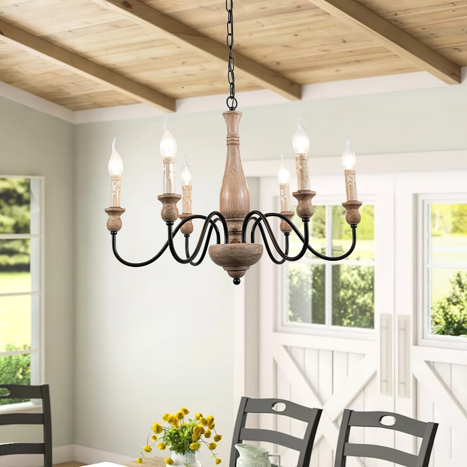Aella Industrial Wooden Candle-style Chandelier - Letslighting