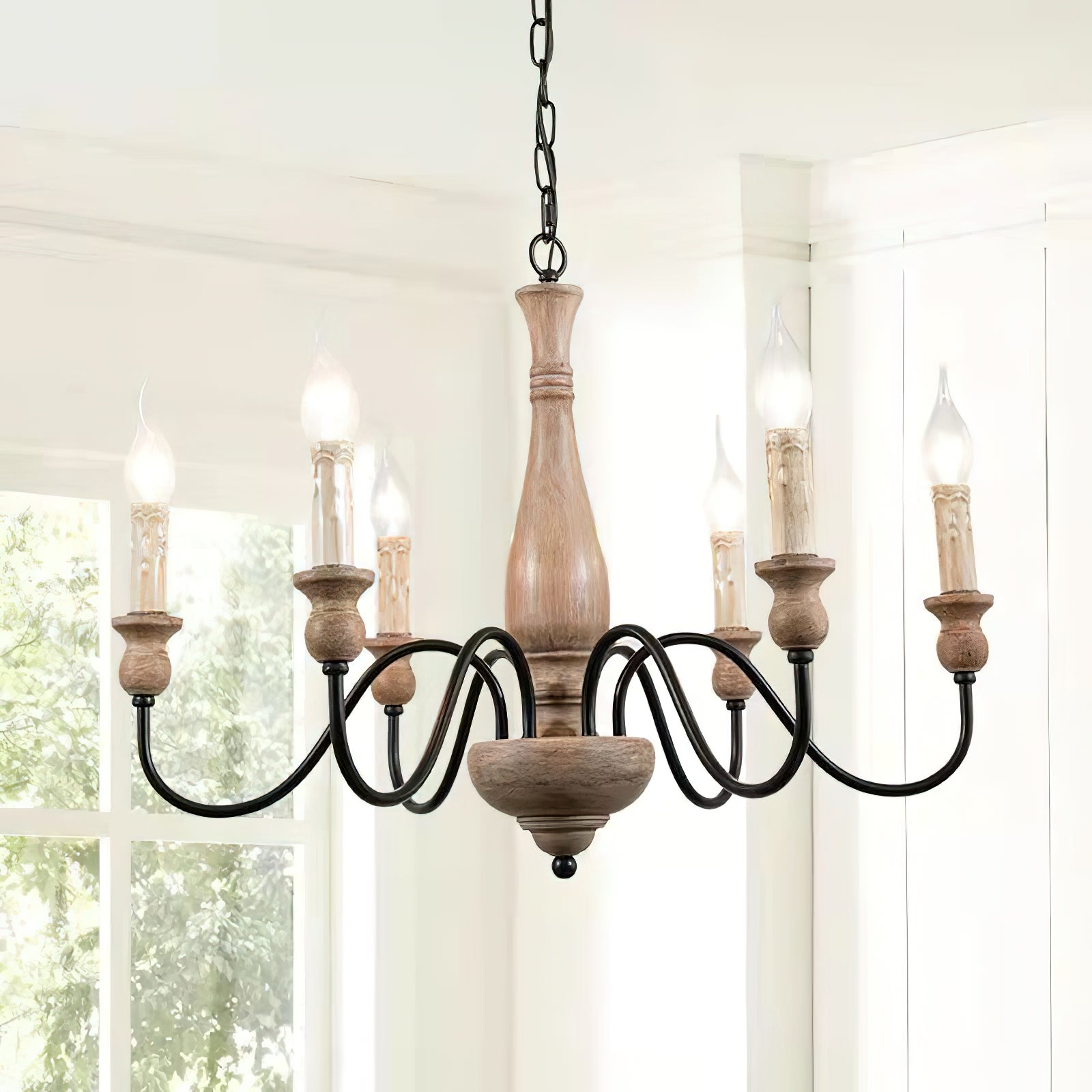 Aella Industrial Wooden Candle-style Chandelier - Letslighting