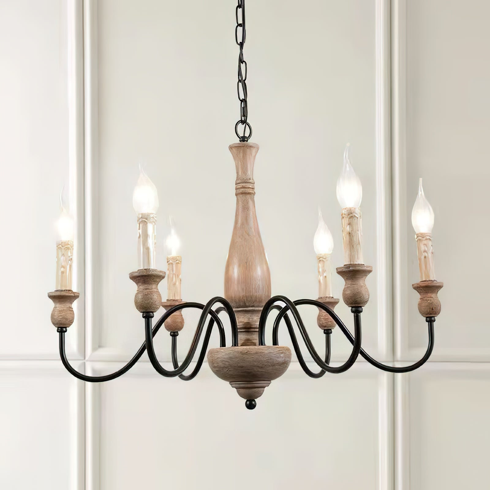 Aella Industrial Wooden Candle-style Chandelier - Letslighting