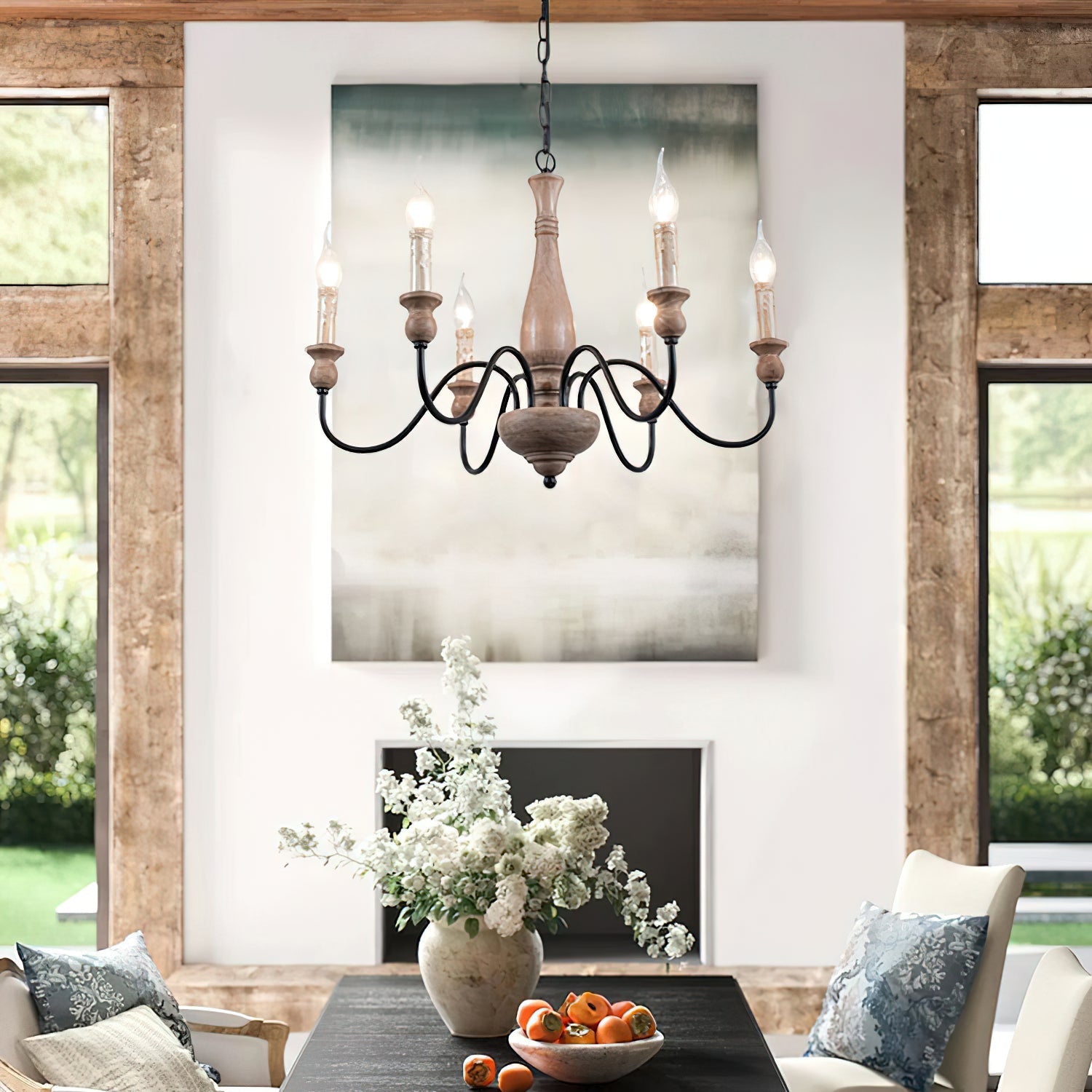 Aella Industrial Wooden Candle-style Chandelier - Letslighting