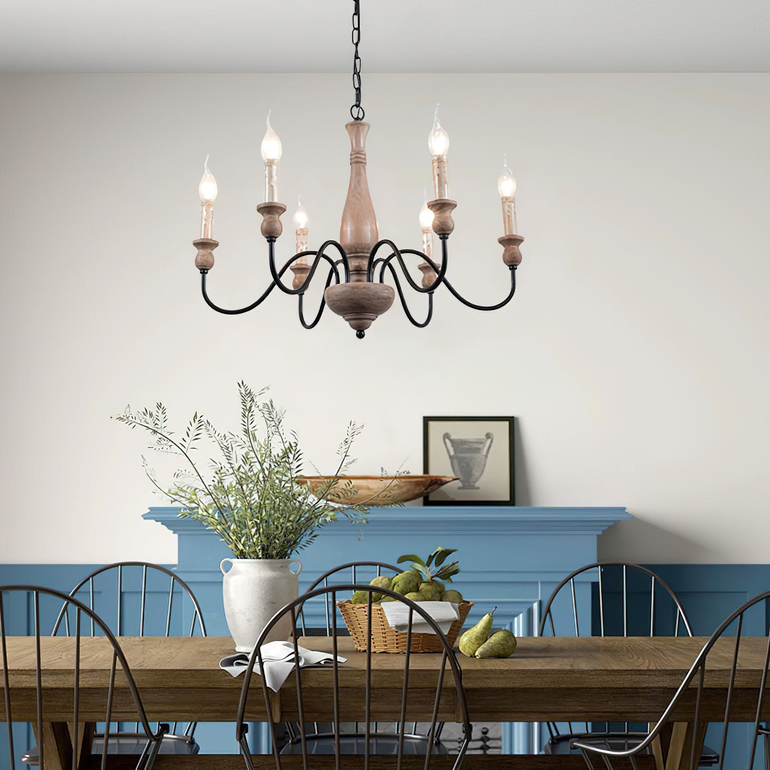 Aella Industrial Wooden Candle-style Chandelier - Letslighting
