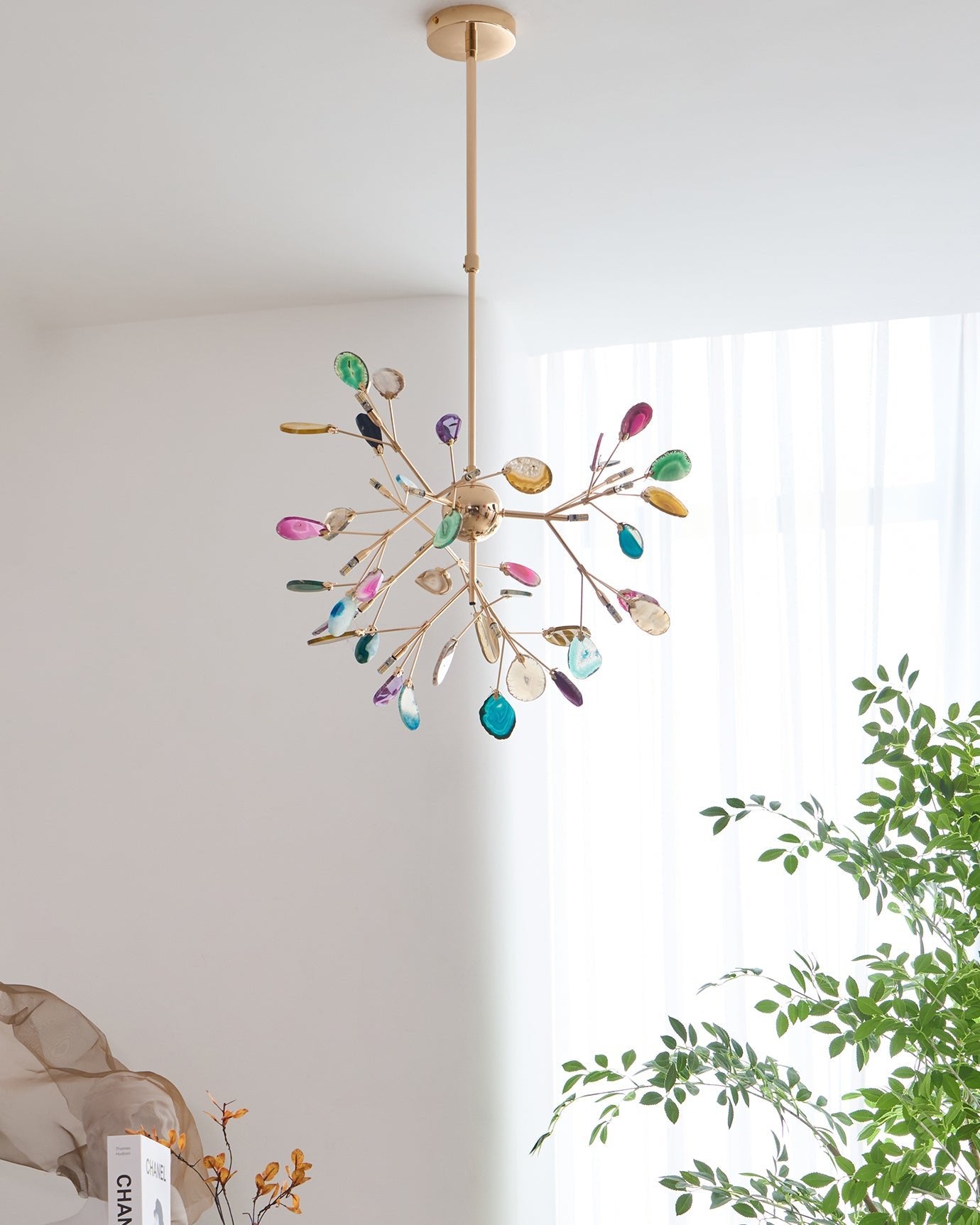 Lustra Chandelier Colorful Leaf Gilded Arms - Letslighting