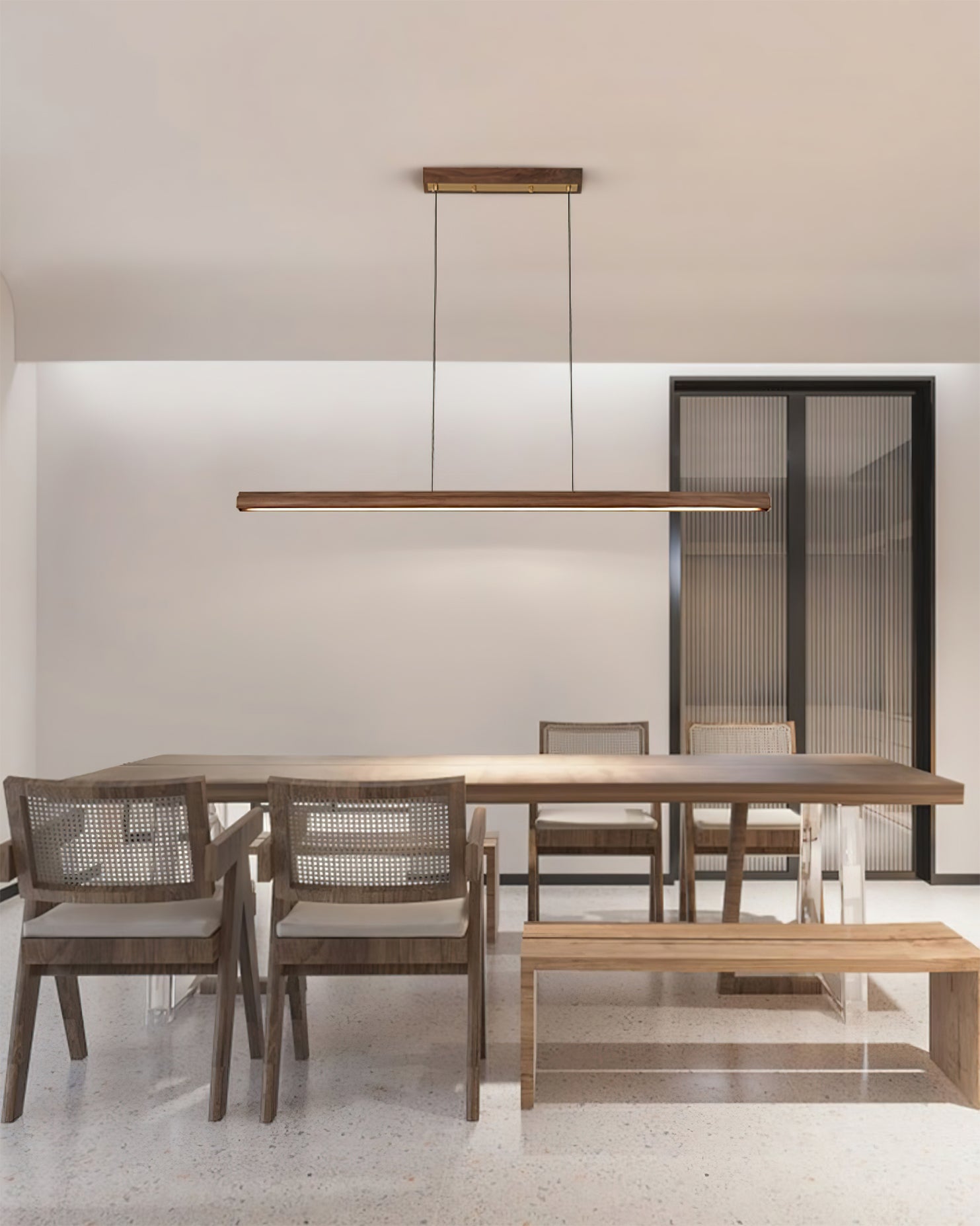 Aimee Cloud Chandelier Wooden Linear Form Minimalist - Letslighting
