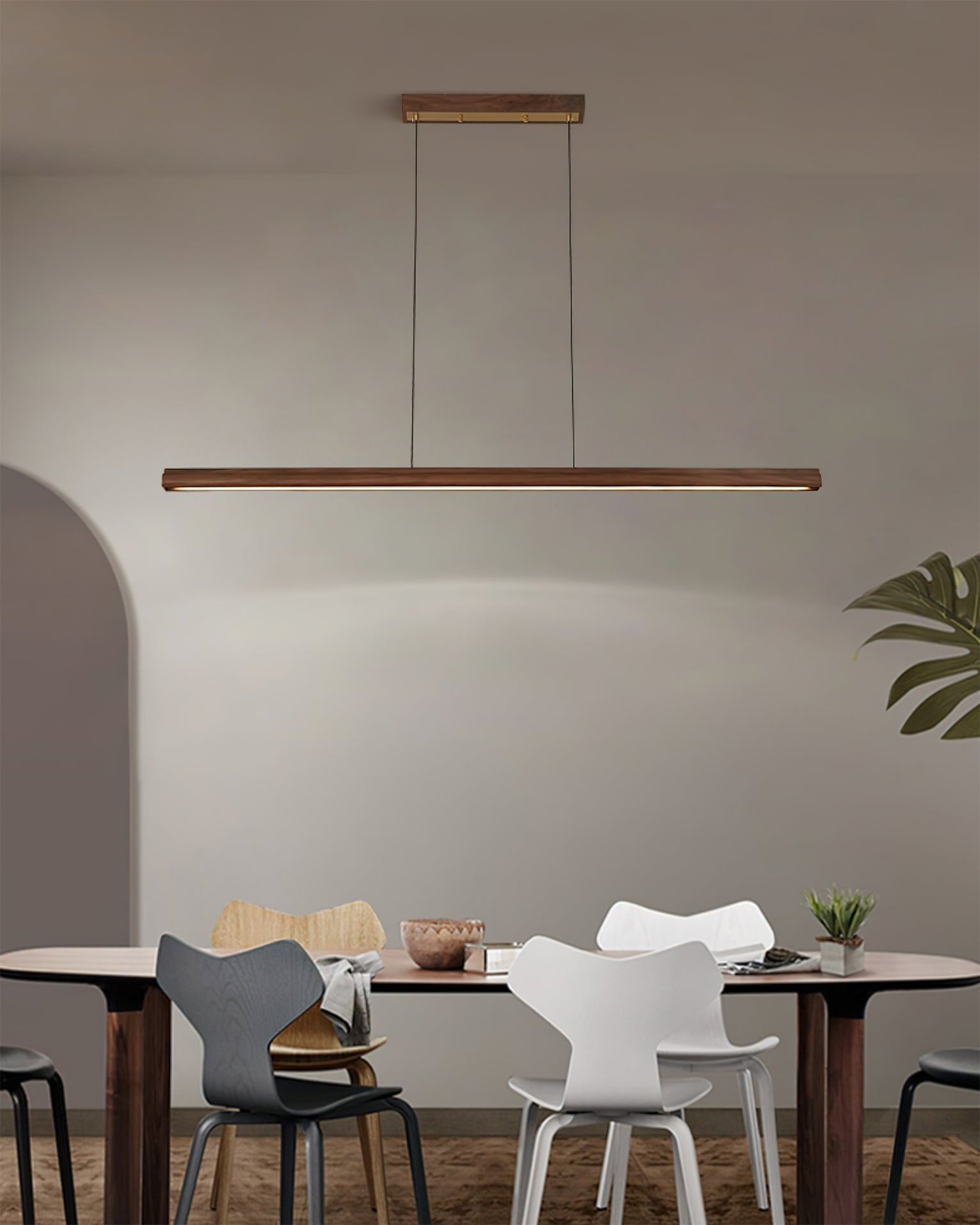 Aimee Cloud Chandelier Wooden Linear Form Minimalist - Letslighting