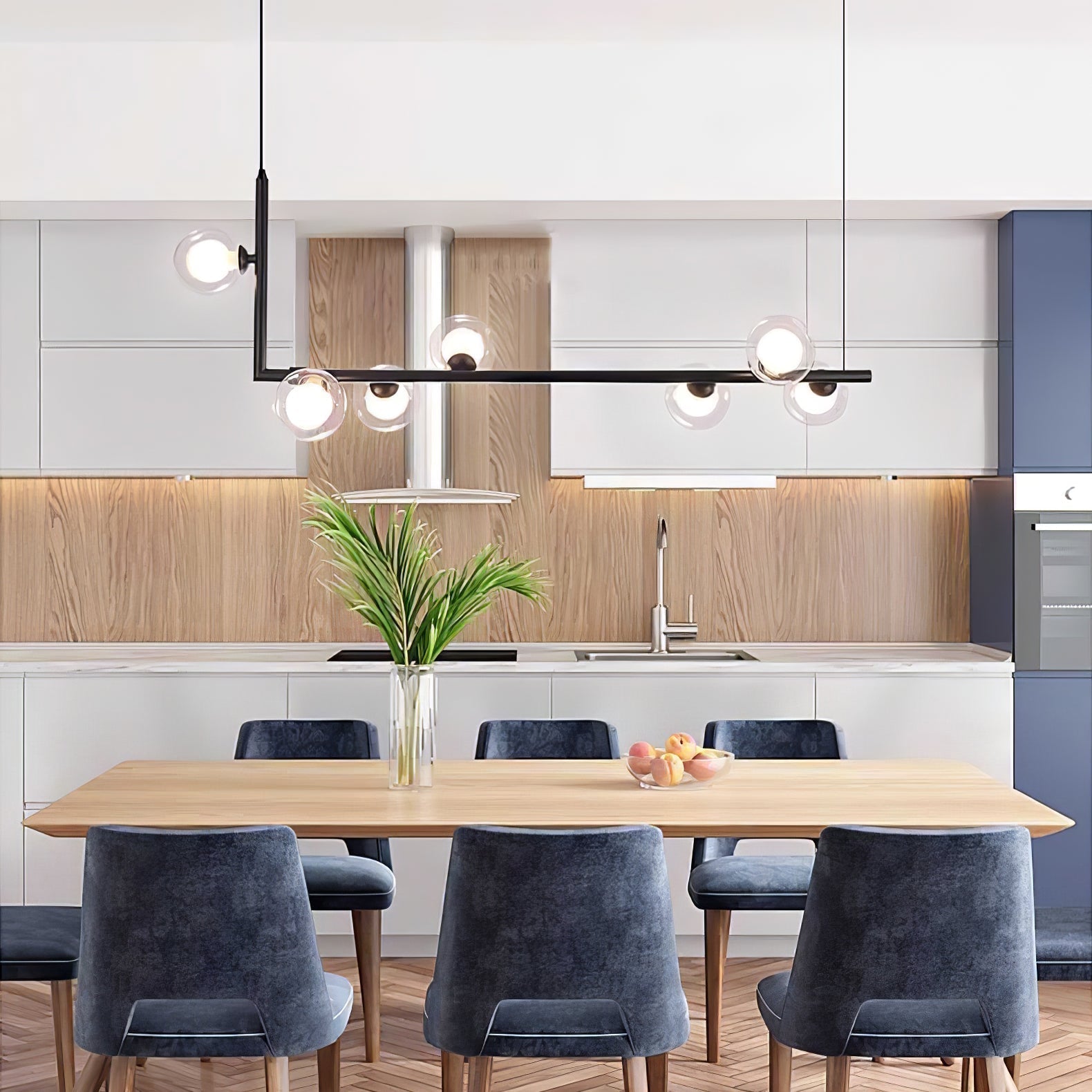 Lustra Chandelier Glass with Black Steel Linear - Letslighting