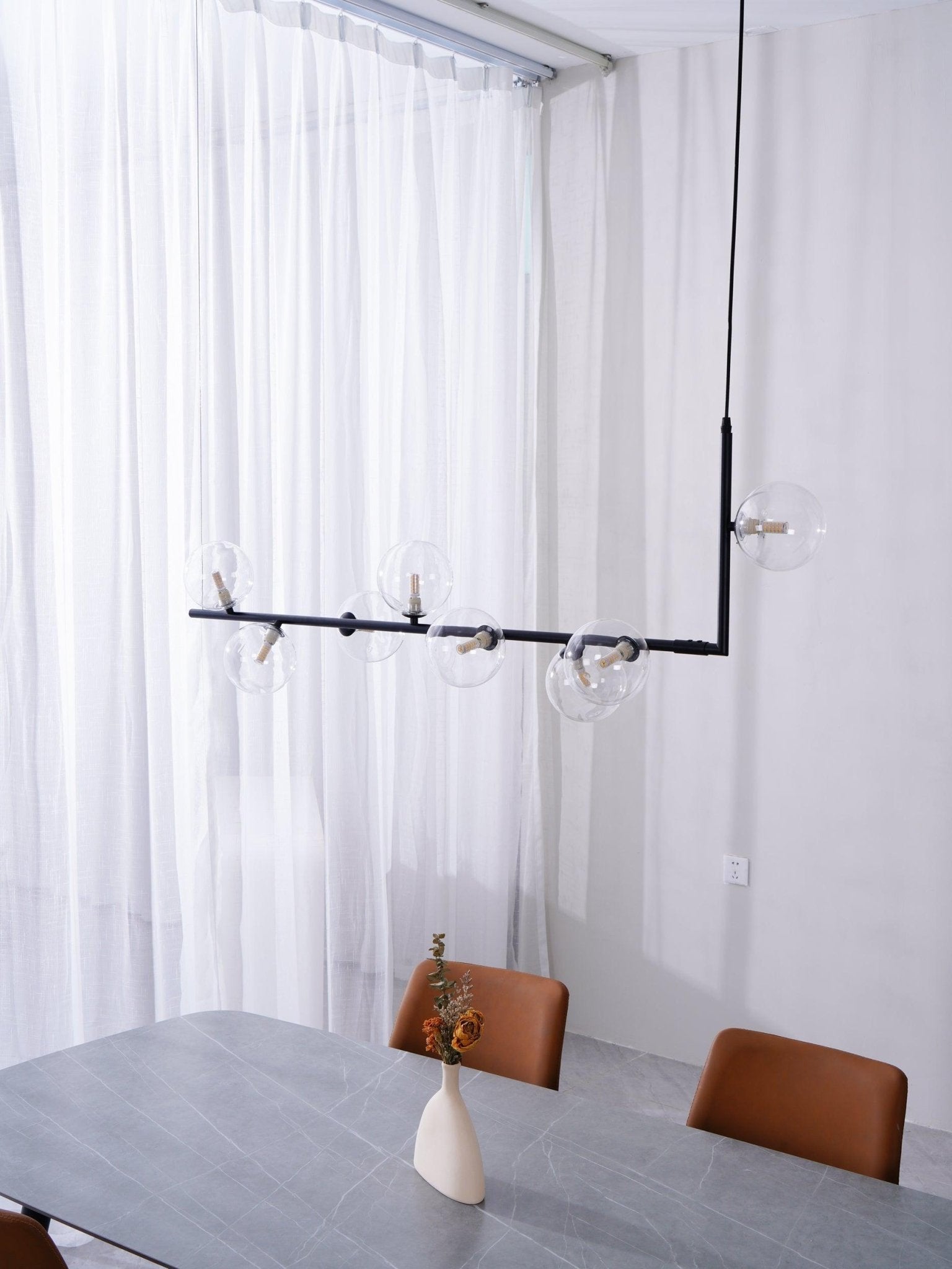 Lustra Chandelier Glass with Black Steel Linear - Letslighting