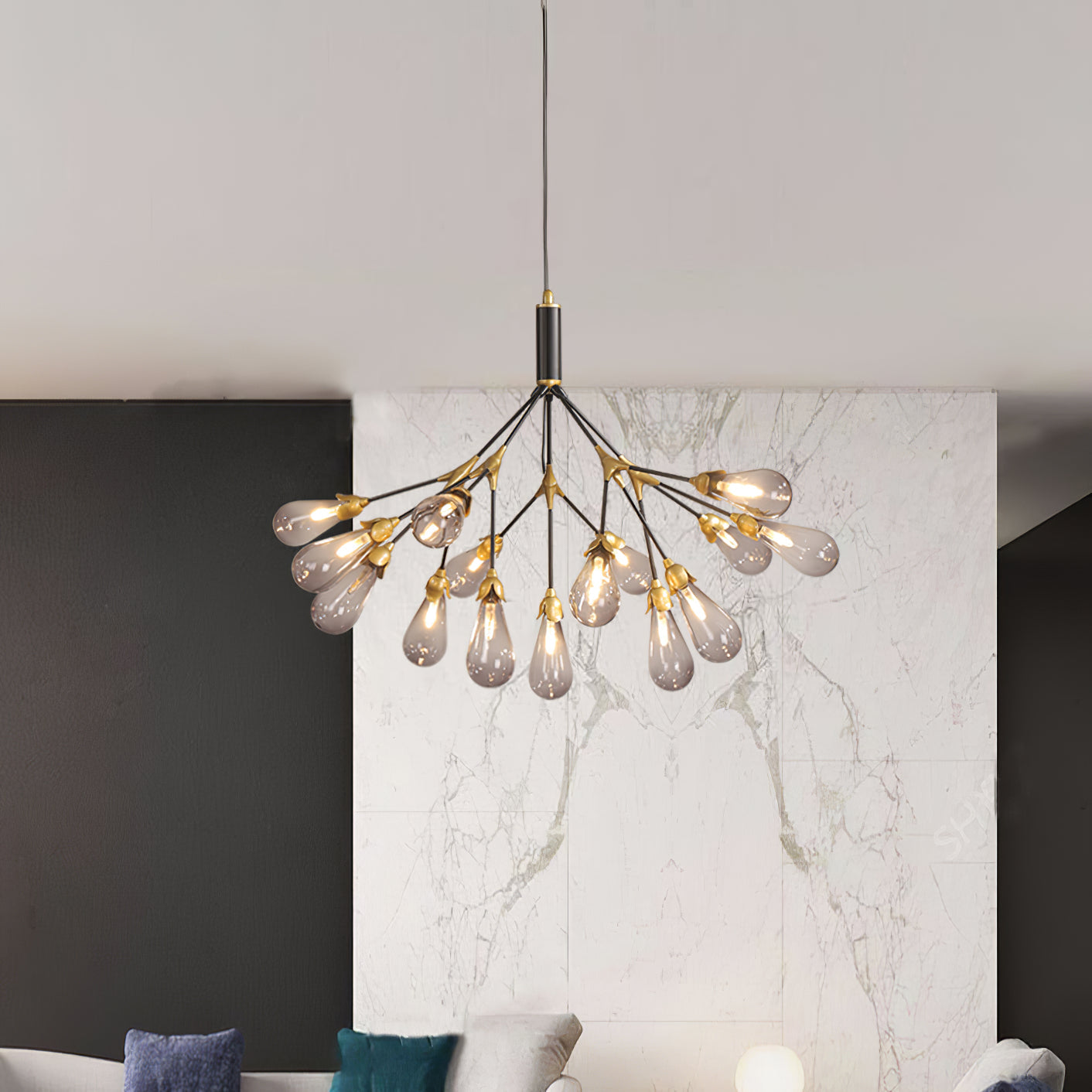 Aiwen Chandelier Branching Form With Smoke Glass Shades - Letslighting