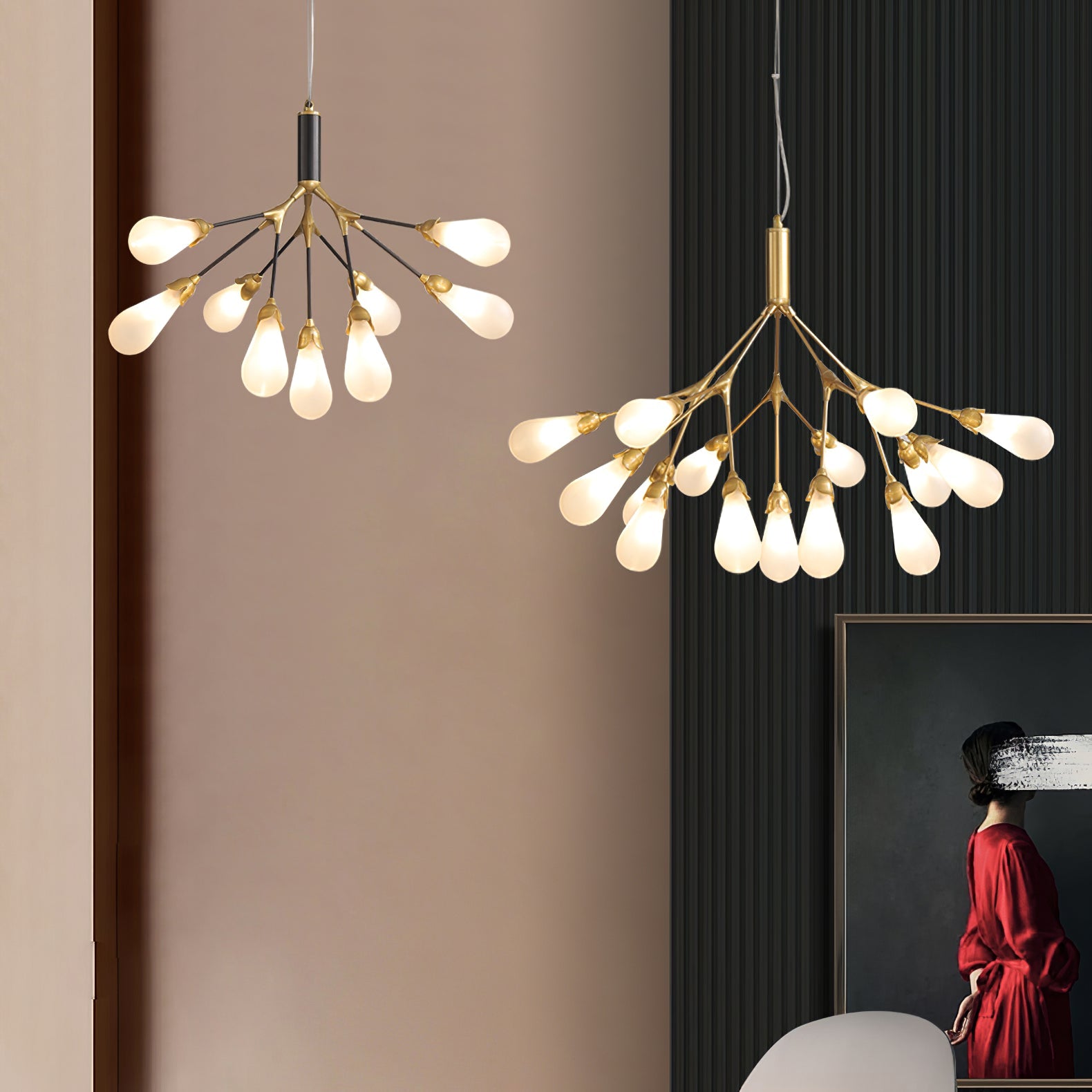 Aiwen Chandelier Branching Form With Smoke Glass Shades - Letslighting