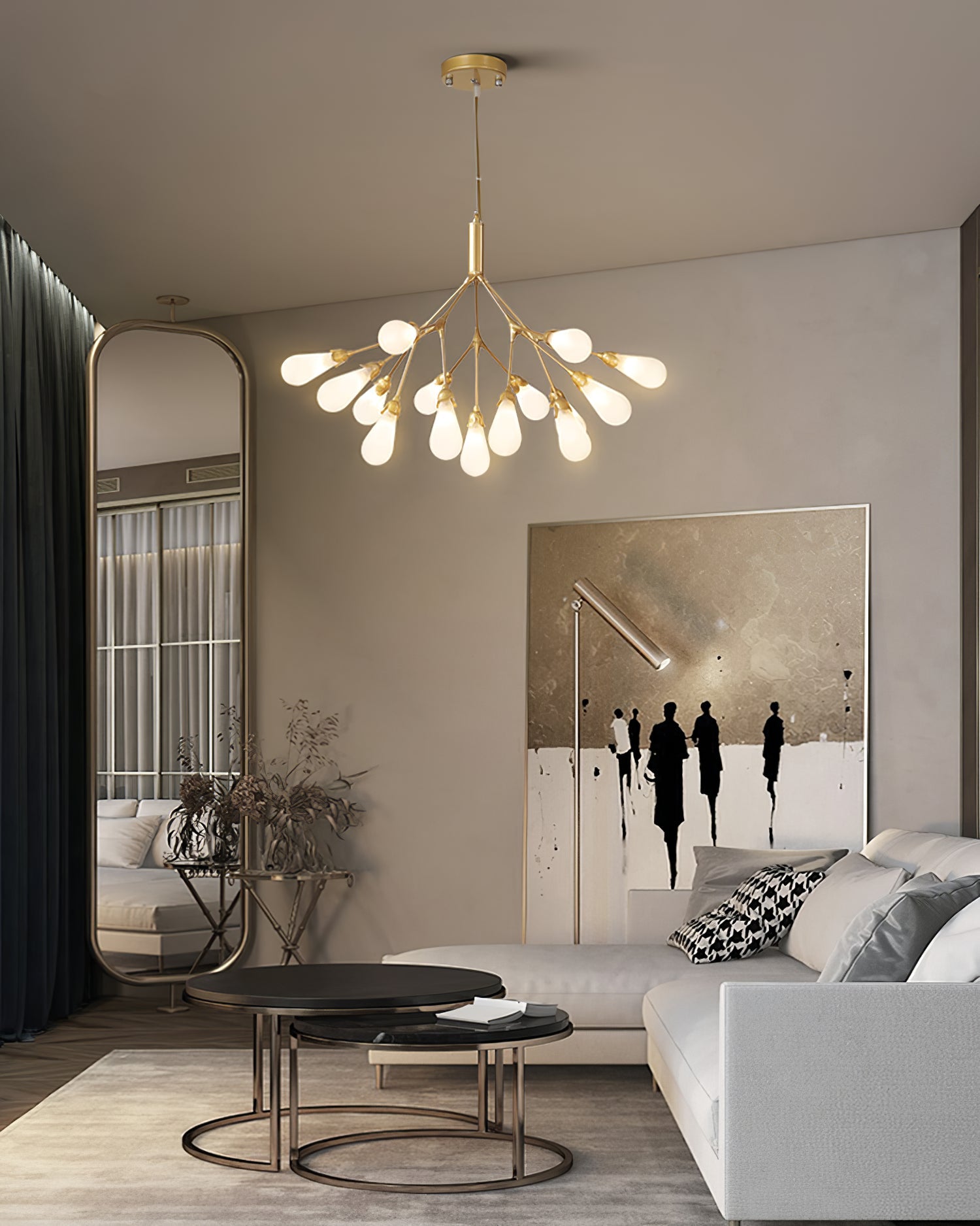 Aiwen Chandelier Branching Form With Smoke Glass Shades - Letslighting