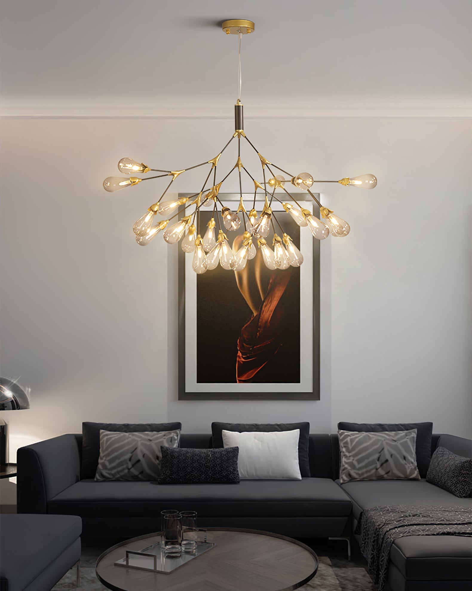 Aiwen Chandelier Branching Form With Smoke Glass Shades - Letslighting
