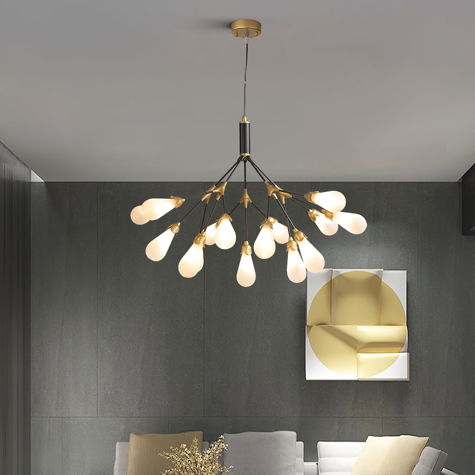 Aiwen Chandelier Branching Form With Smoke Glass Shades - Letslighting