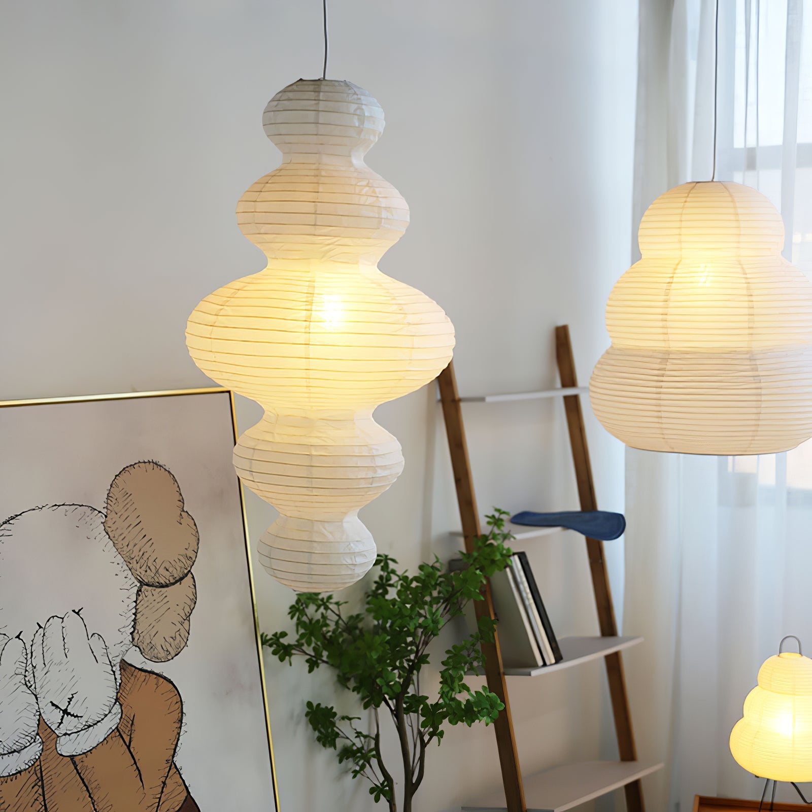 Ritta Japanese Sculptural Paper Pendant Light Plug-In - Letslighting