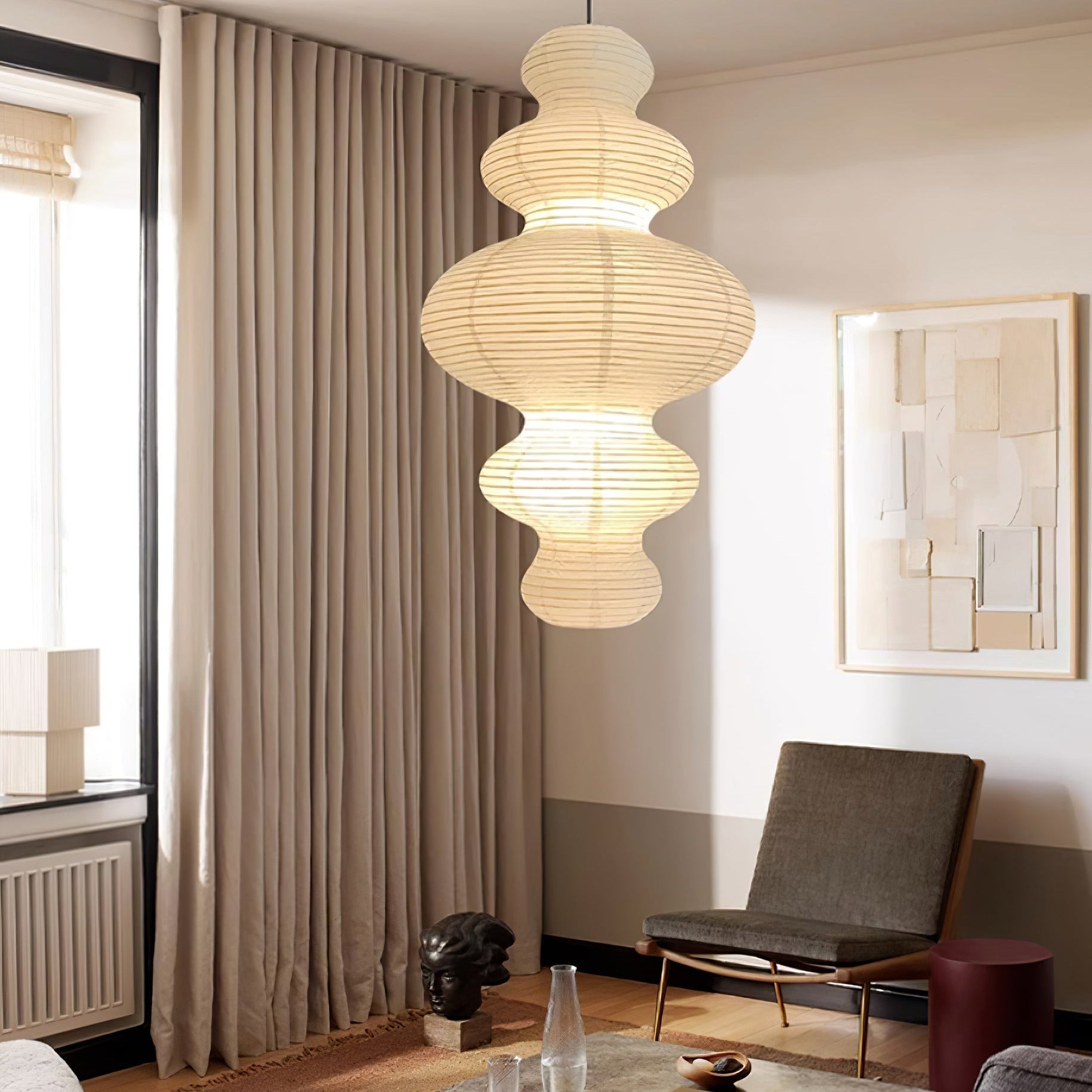 Ritta Japanese Sculptural Paper Pendant Light Plug-In - Letslighting