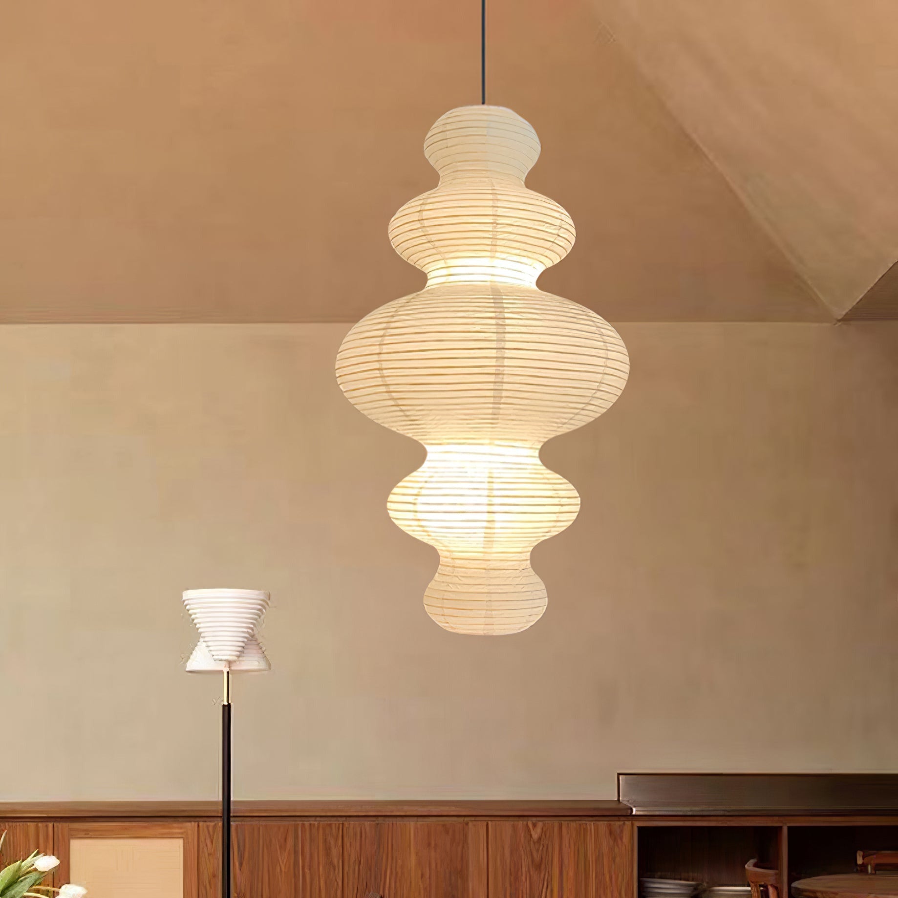 Ritta Japanese Sculptural Paper Pendant Light Plug-In - Letslighting