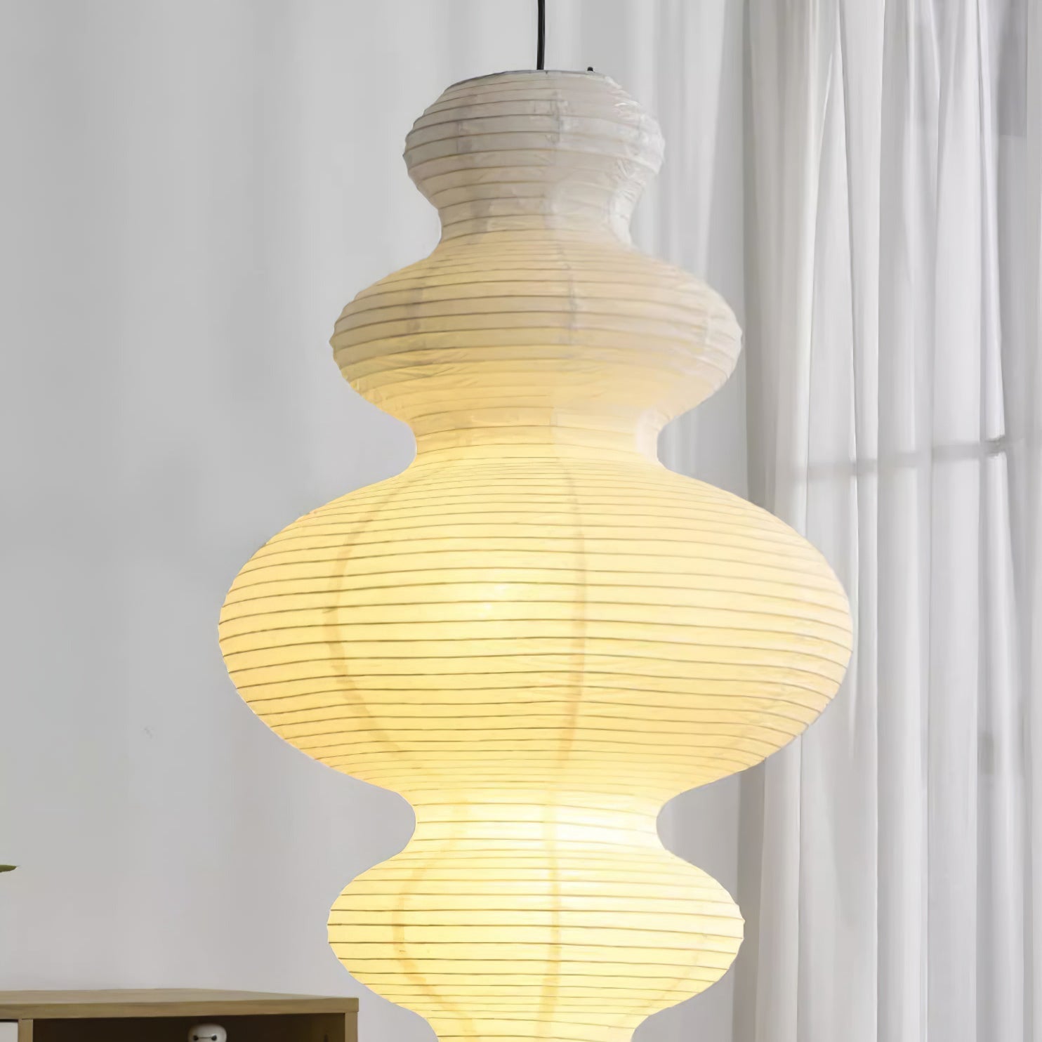 Ritta Japanese Sculptural Paper Pendant Light Plug-In - Letslighting
