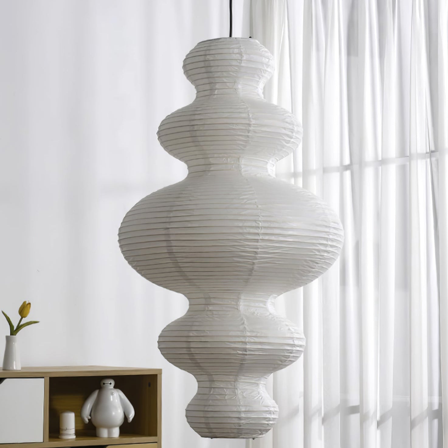 Ritta Japanese Sculptural Paper Pendant Light Plug-In - Letslighting