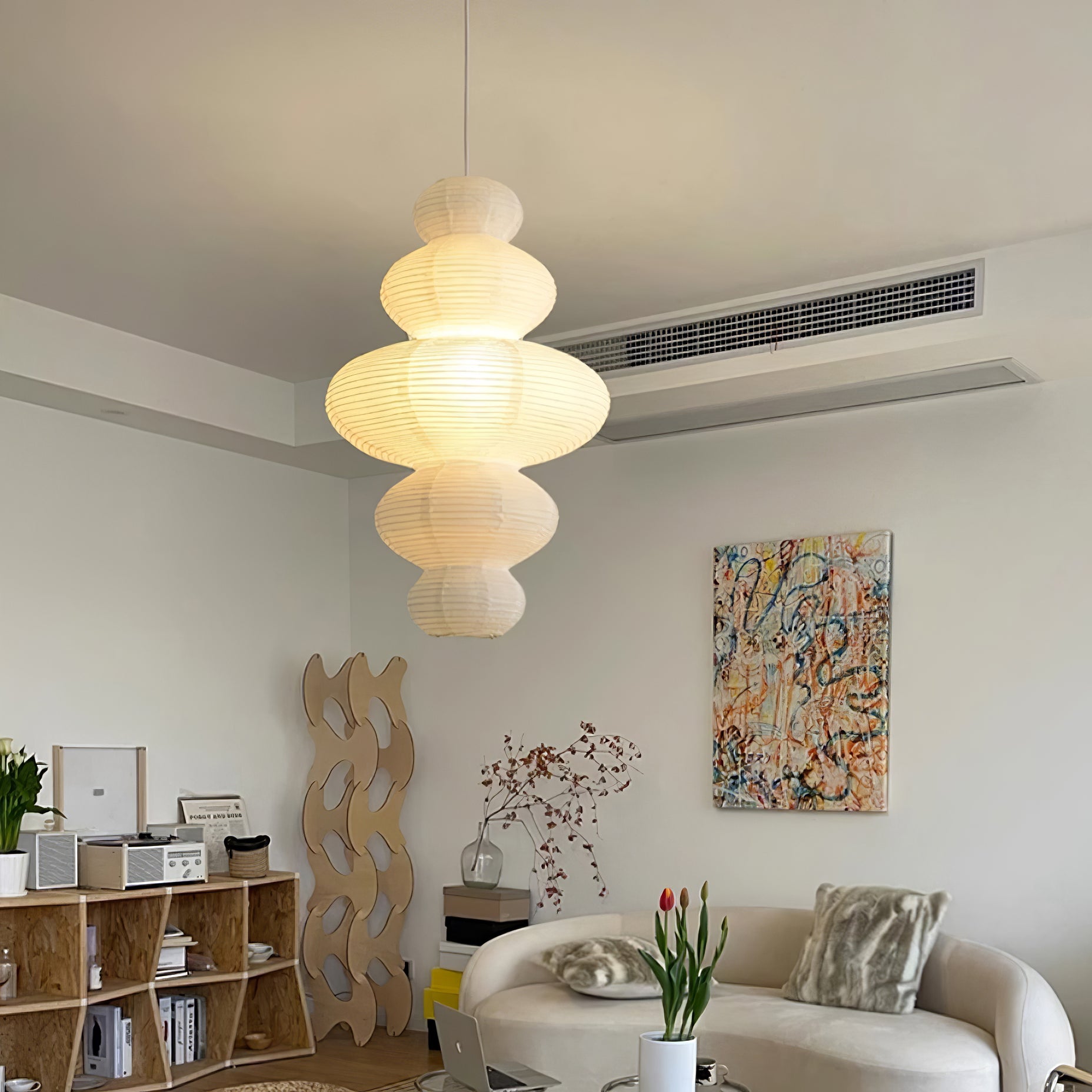 Ritta Japanese Sculptural Paper Pendant Light Plug-In - Letslighting