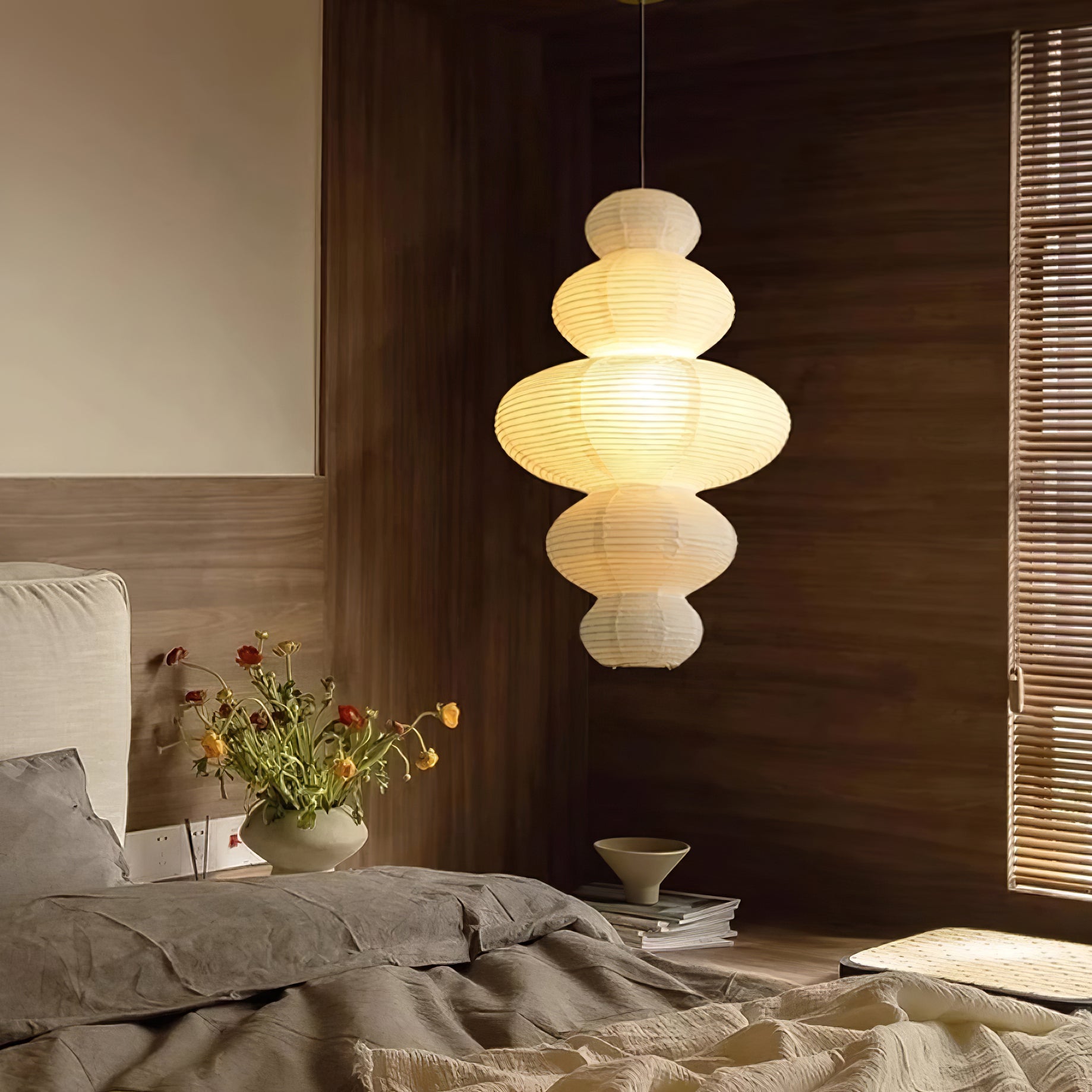 Ritta Japanese Sculptural Paper Pendant Light Plug-In - Letslighting