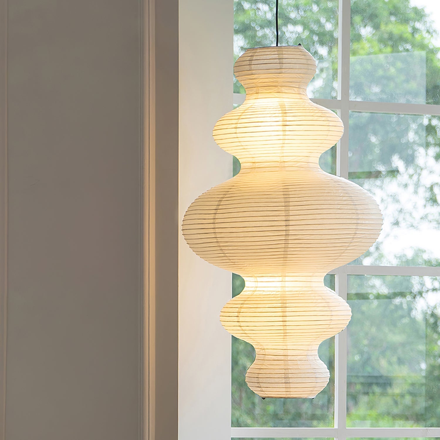 Ritta Japanese Sculptural Paper Pendant Light Plug-In - Letslighting
