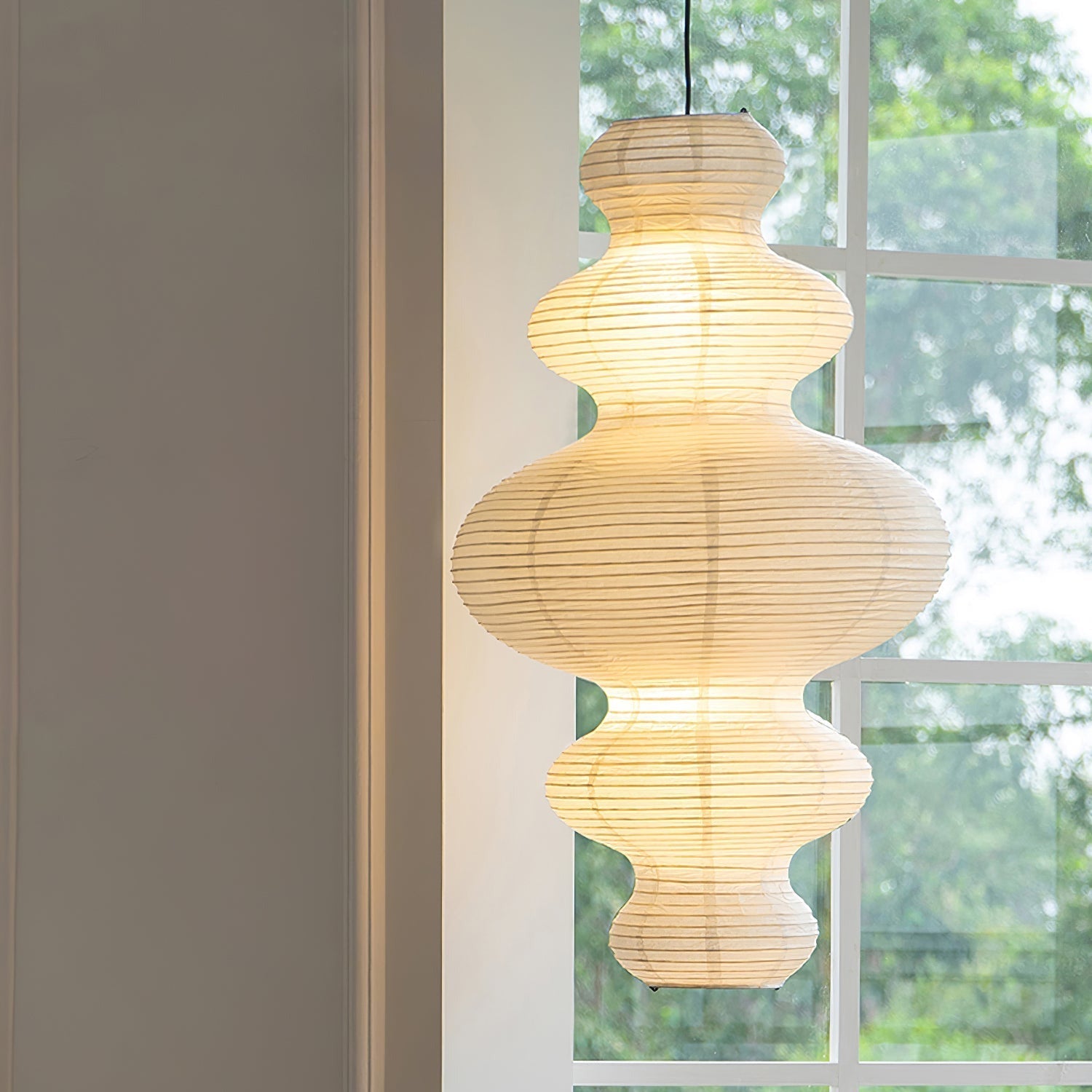 Ritta Japanese Sculptural Paper Pendant Light Plug-In - Letslighting