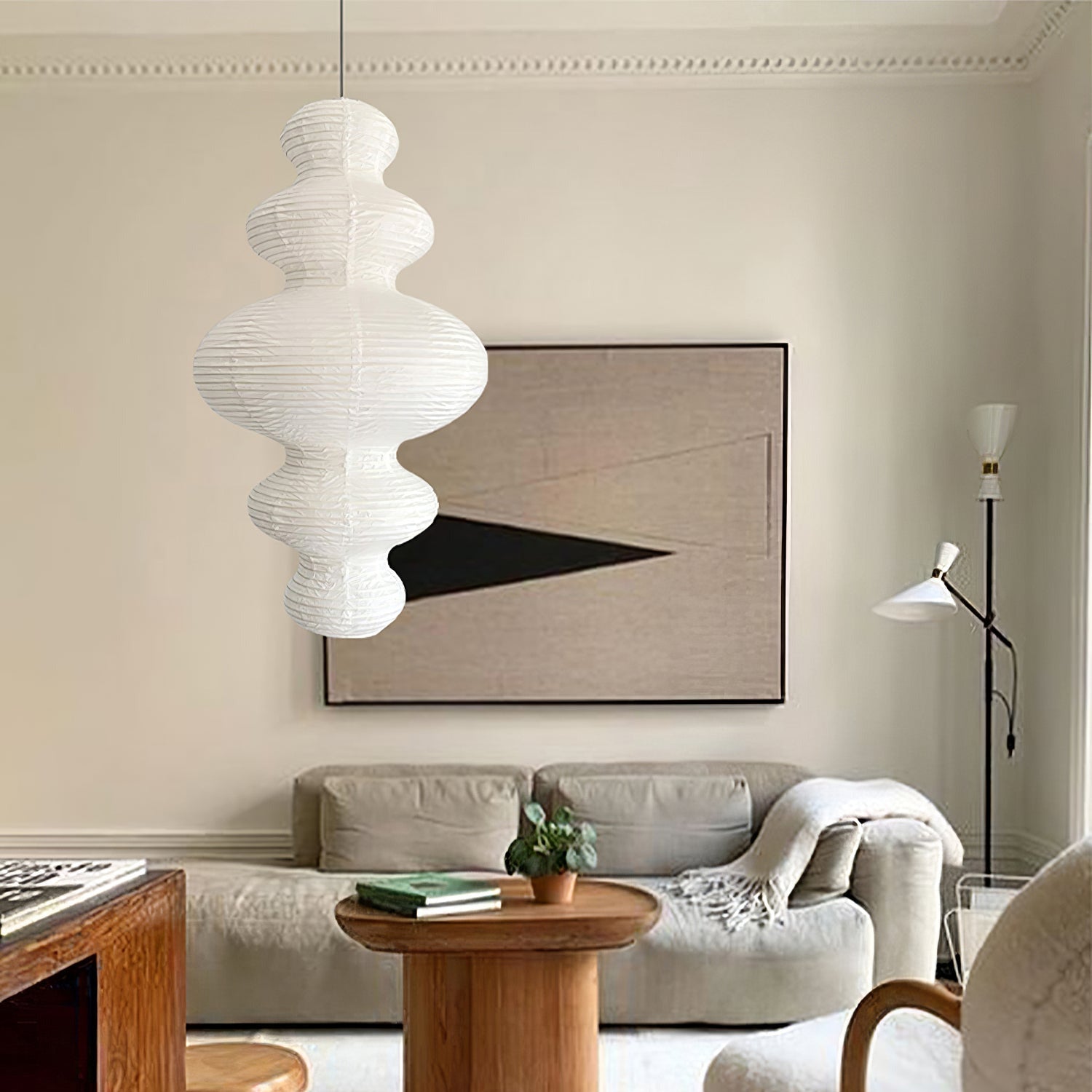 Ritta Japanese Sculptural Paper Pendant Light Plug-In - Letslighting