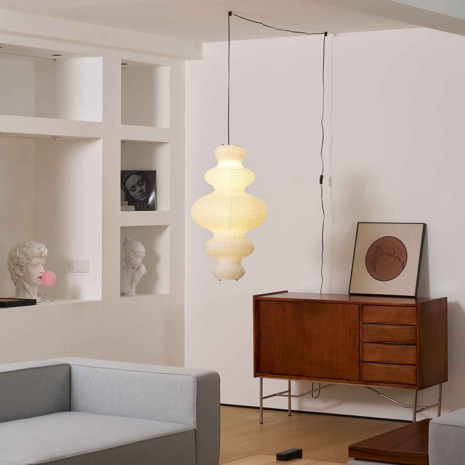 Ritta Japanese Sculptural Paper Pendant Light Plug-In - Letslighting