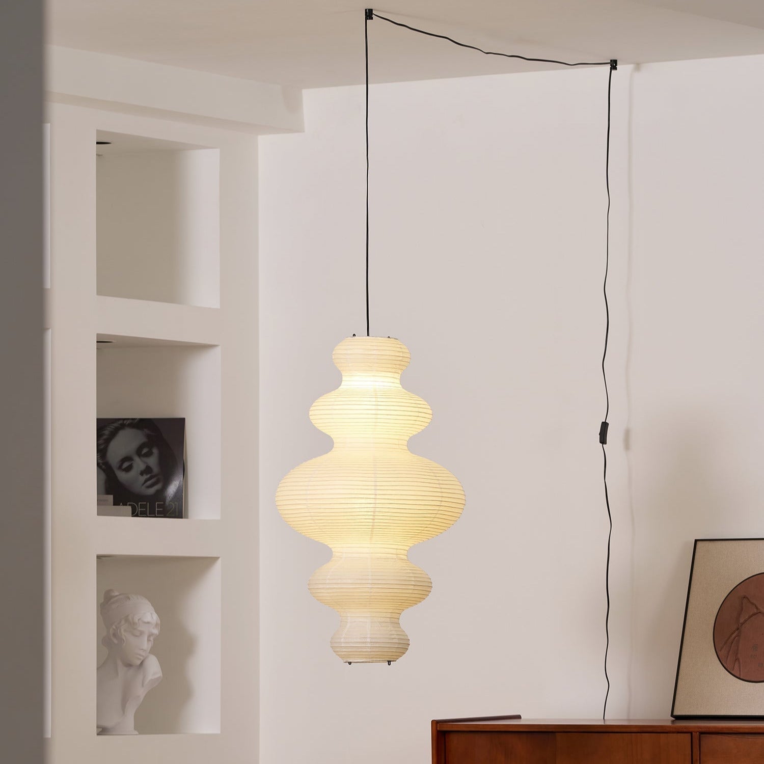 Ritta Japanese Sculptural Paper Pendant Light Plug-In - Letslighting