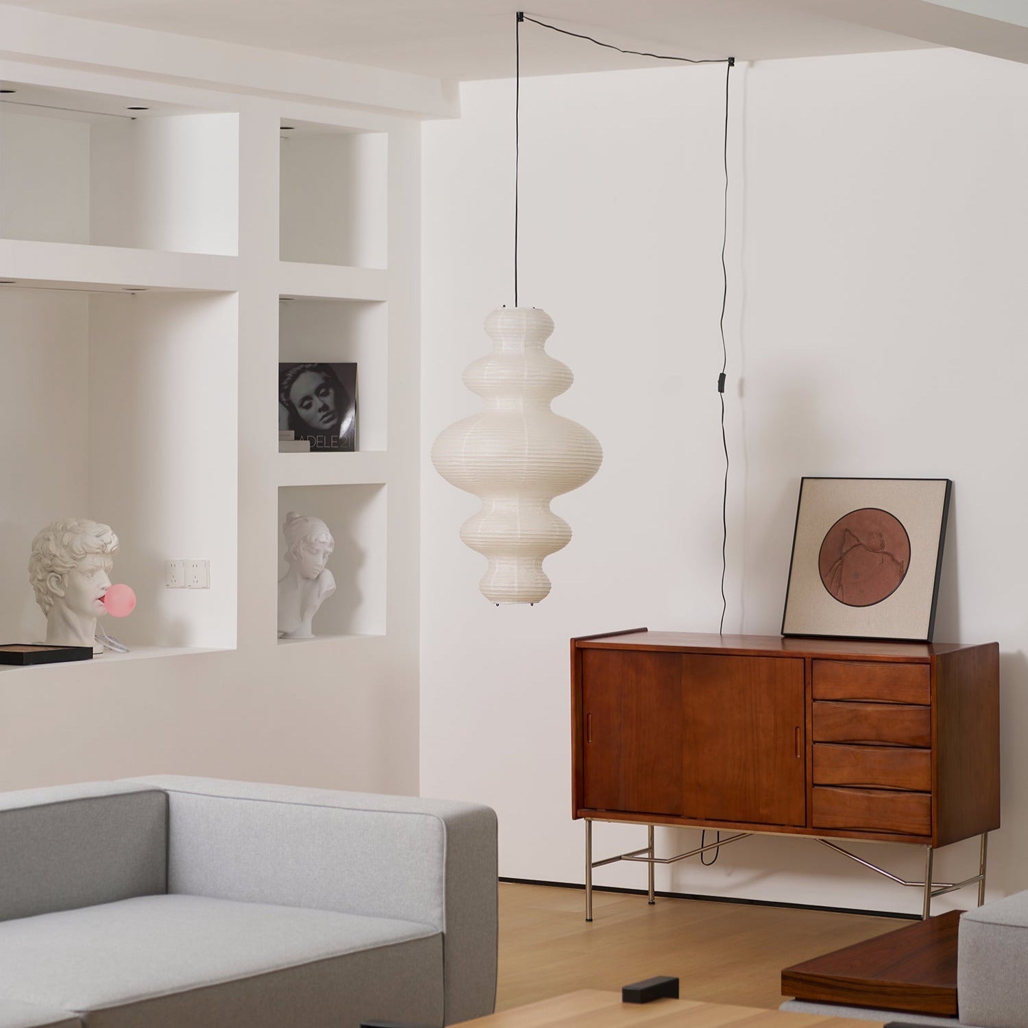 Ritta Japanese Sculptural Paper Pendant Light Plug-In - Letslighting