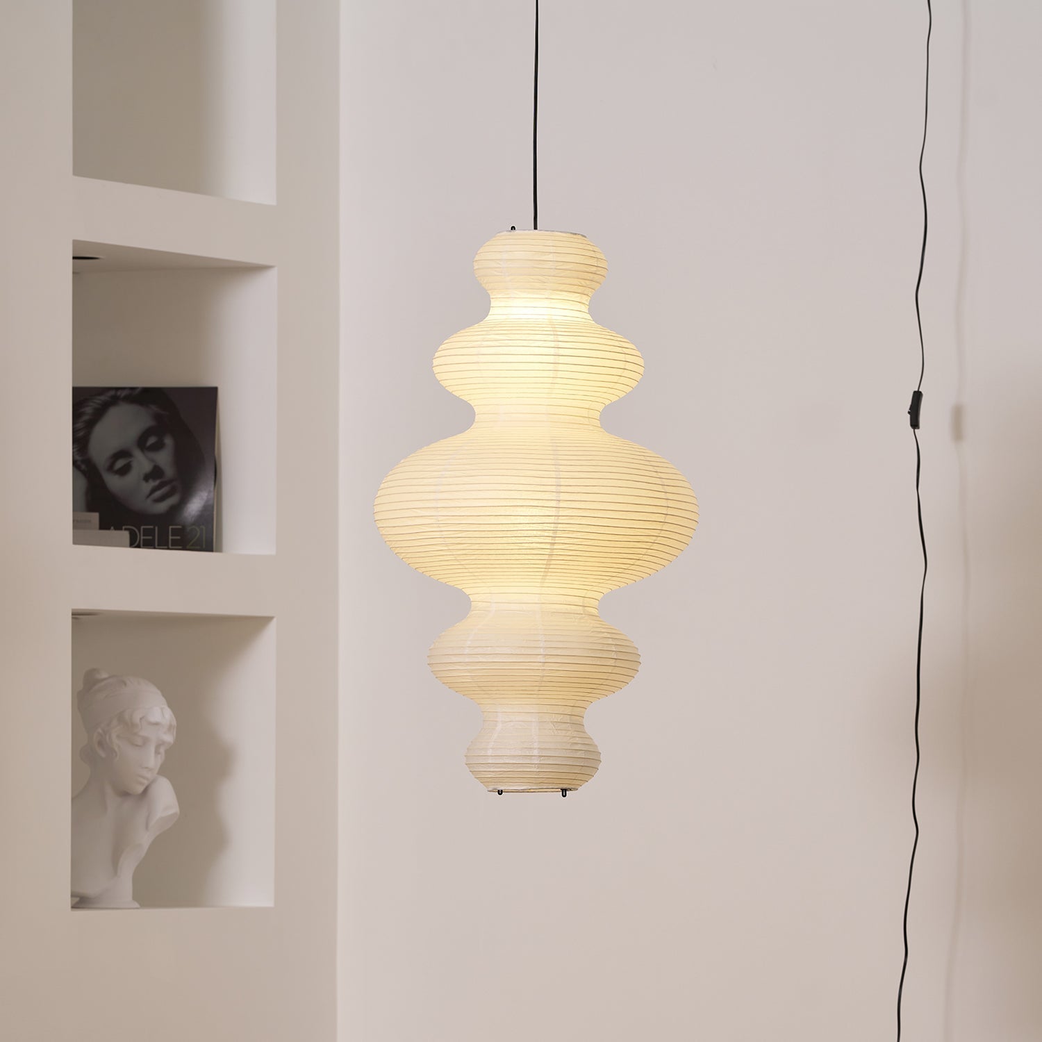 Ritta Japanese Sculptural Paper Pendant Light Plug-In - Letslighting