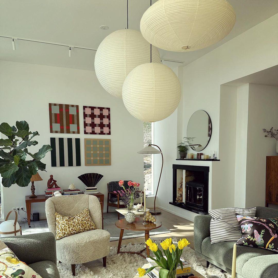 Solara Pendant Lamp Bamboo Washi Paper Round - Letslighting