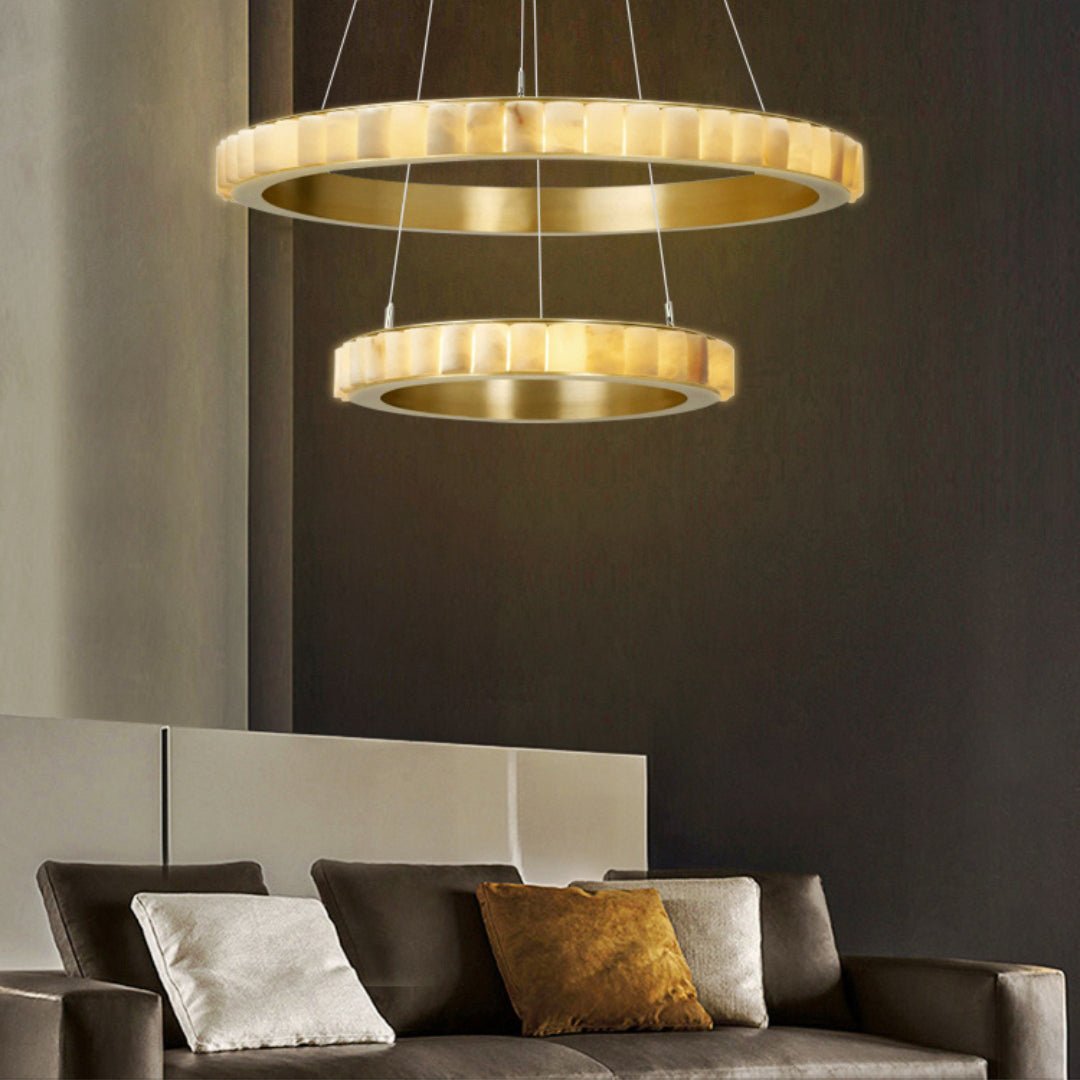 Orion Double Ring Alabaster Chandelier - Letslighting