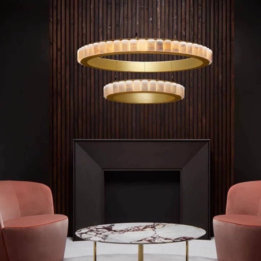 Orion Double Ring Alabaster Chandelier - Letslighting