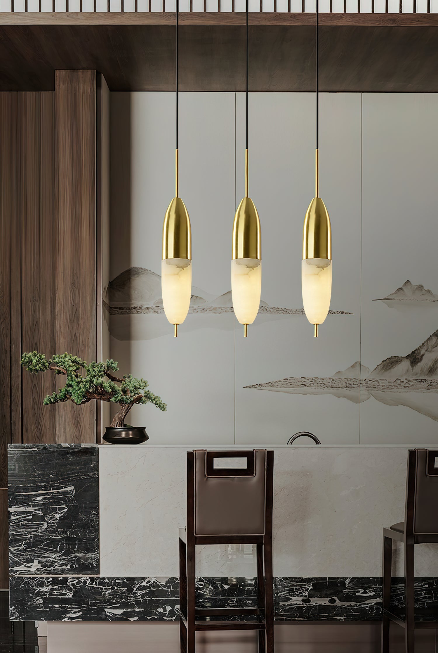 Spanish Alabaster Brass Pendant Light - Letslighting