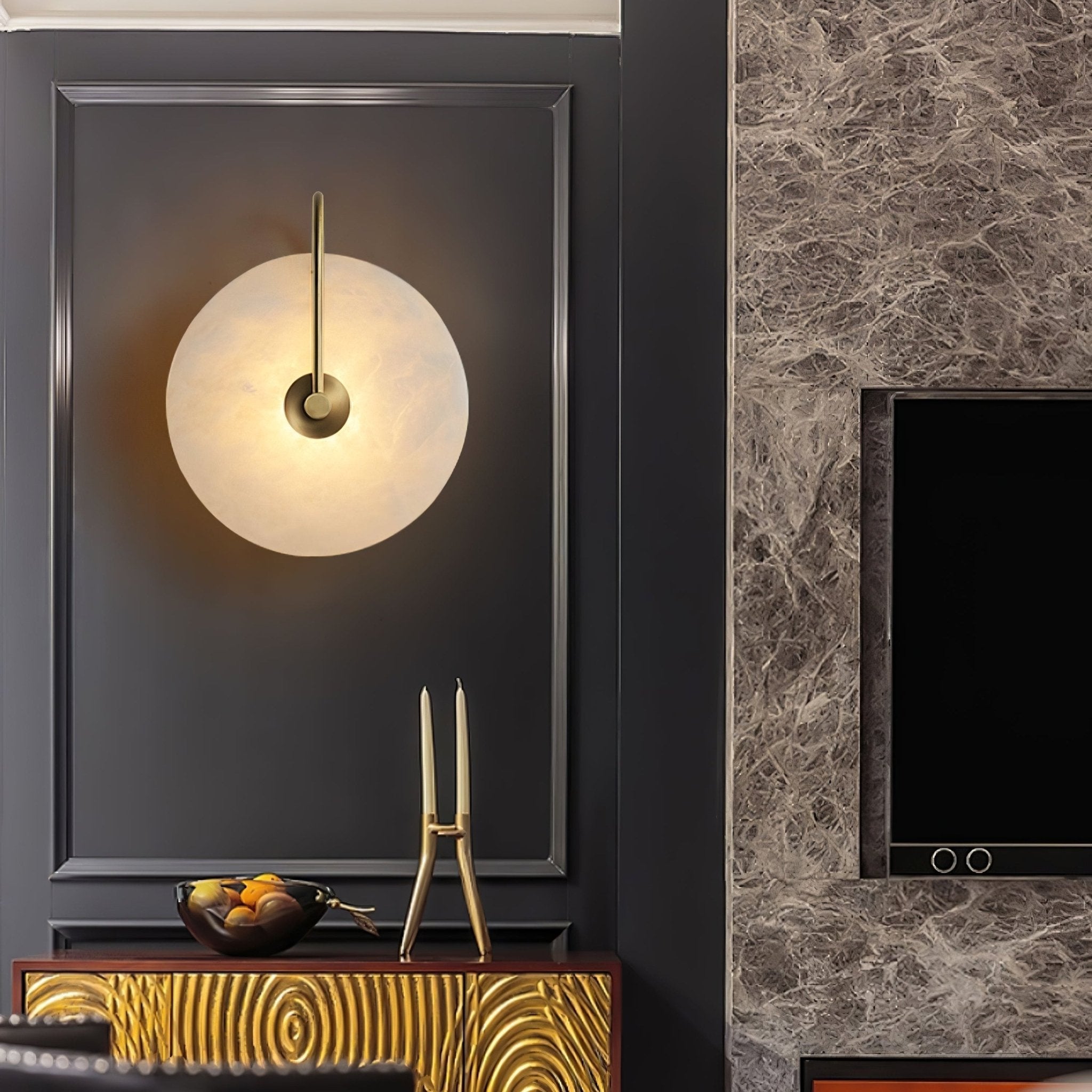 Kristy Alabaster LED Wall Lamp Round Iconic Circular - Letslighting