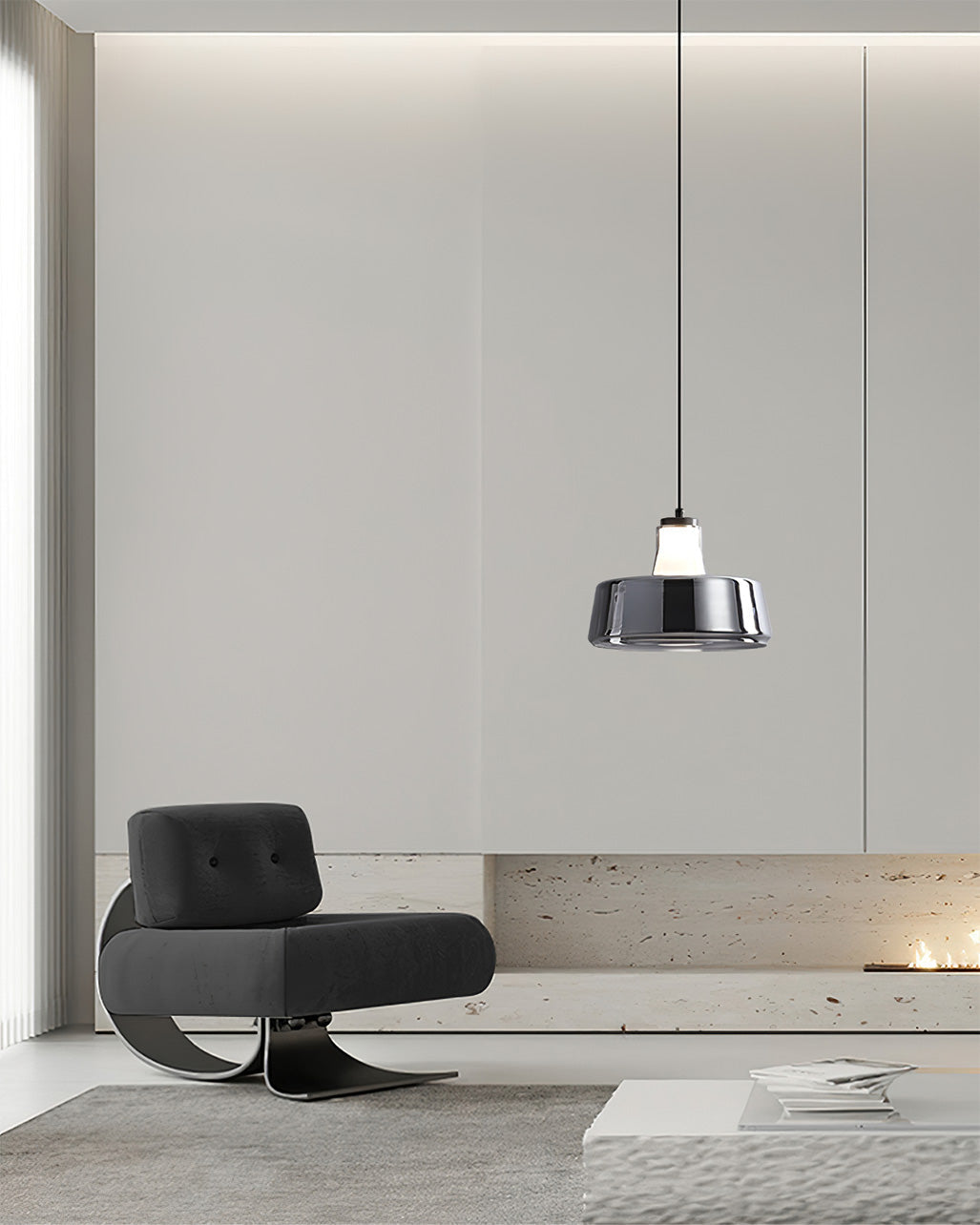 Alain Pendant Lamp Chrome Glass Shade Adjustable Height Modern - Letslighting