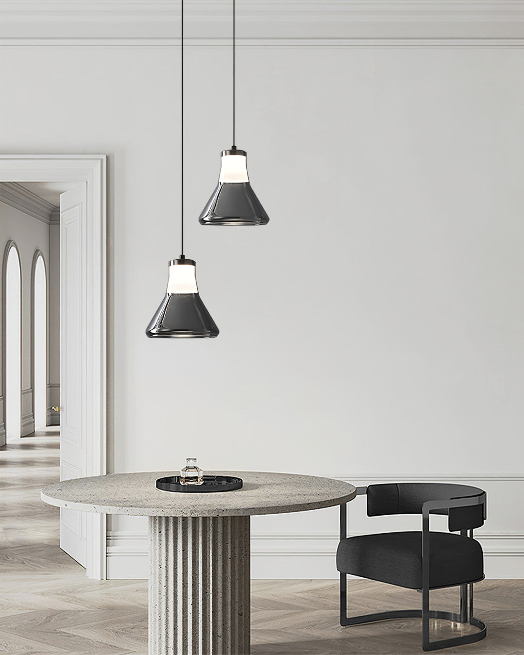 Alain Pendant Lamp Chrome Glass Shade Adjustable Height Modern - Letslighting