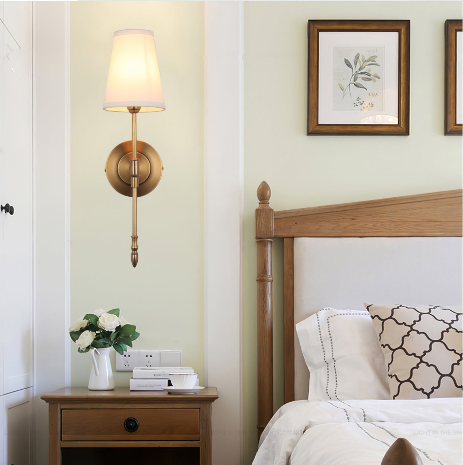 Aldex Wall Lamp Brass Fabric Shade - Letslighting