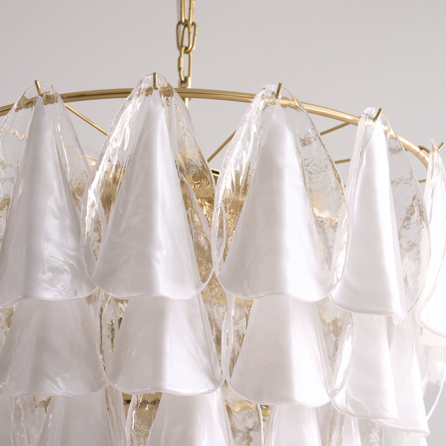 Alira Chandelier Murano Glass White Clear Gold Frame - Letslighting